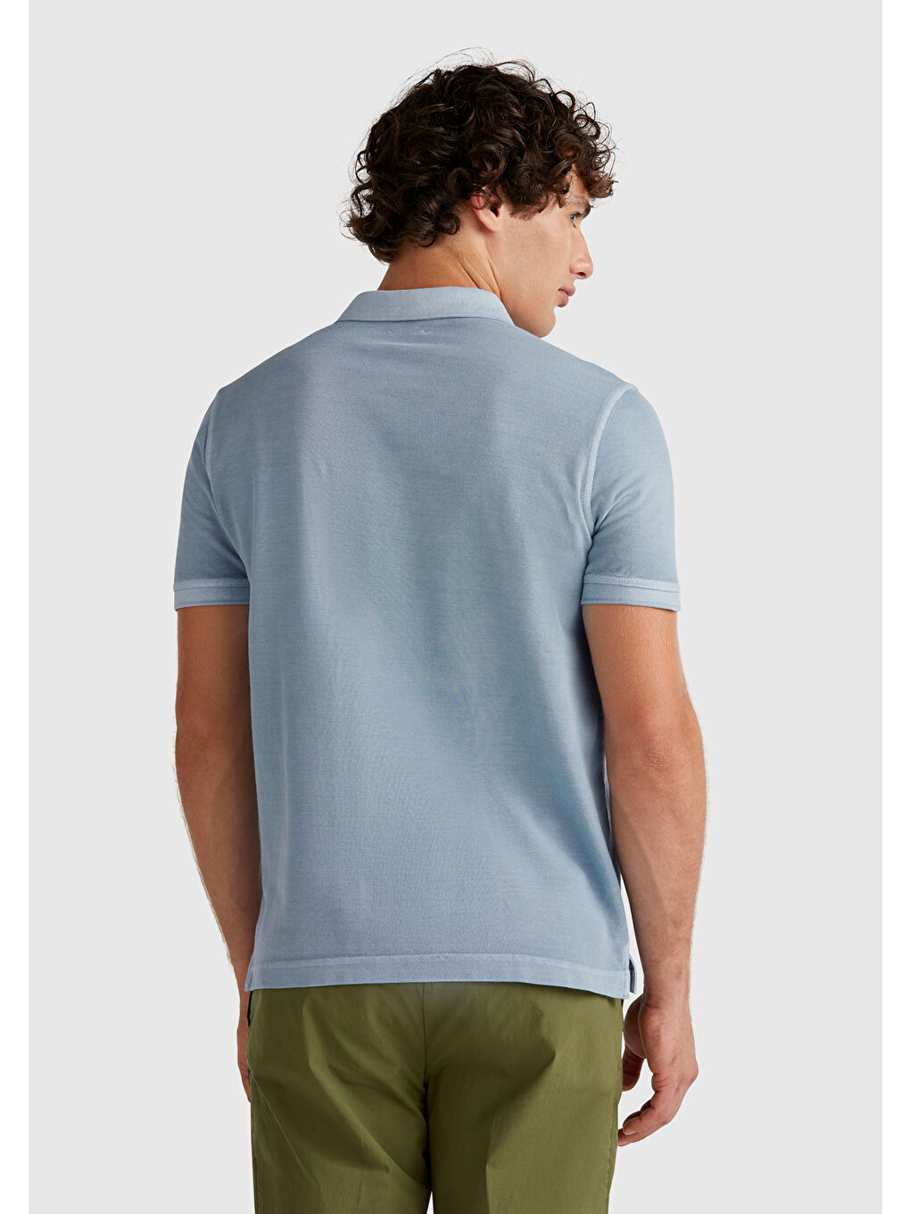 Erkek Açık Mavi %100 Organik Pamuk Regular Fit Polo T-Shirt-2