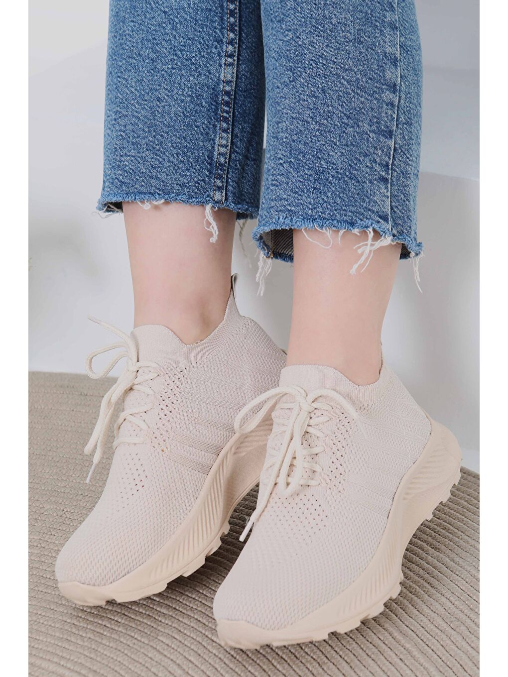 Kadın Bej Yüksek Tabanlı Spor Ayakkabı - 27082-4