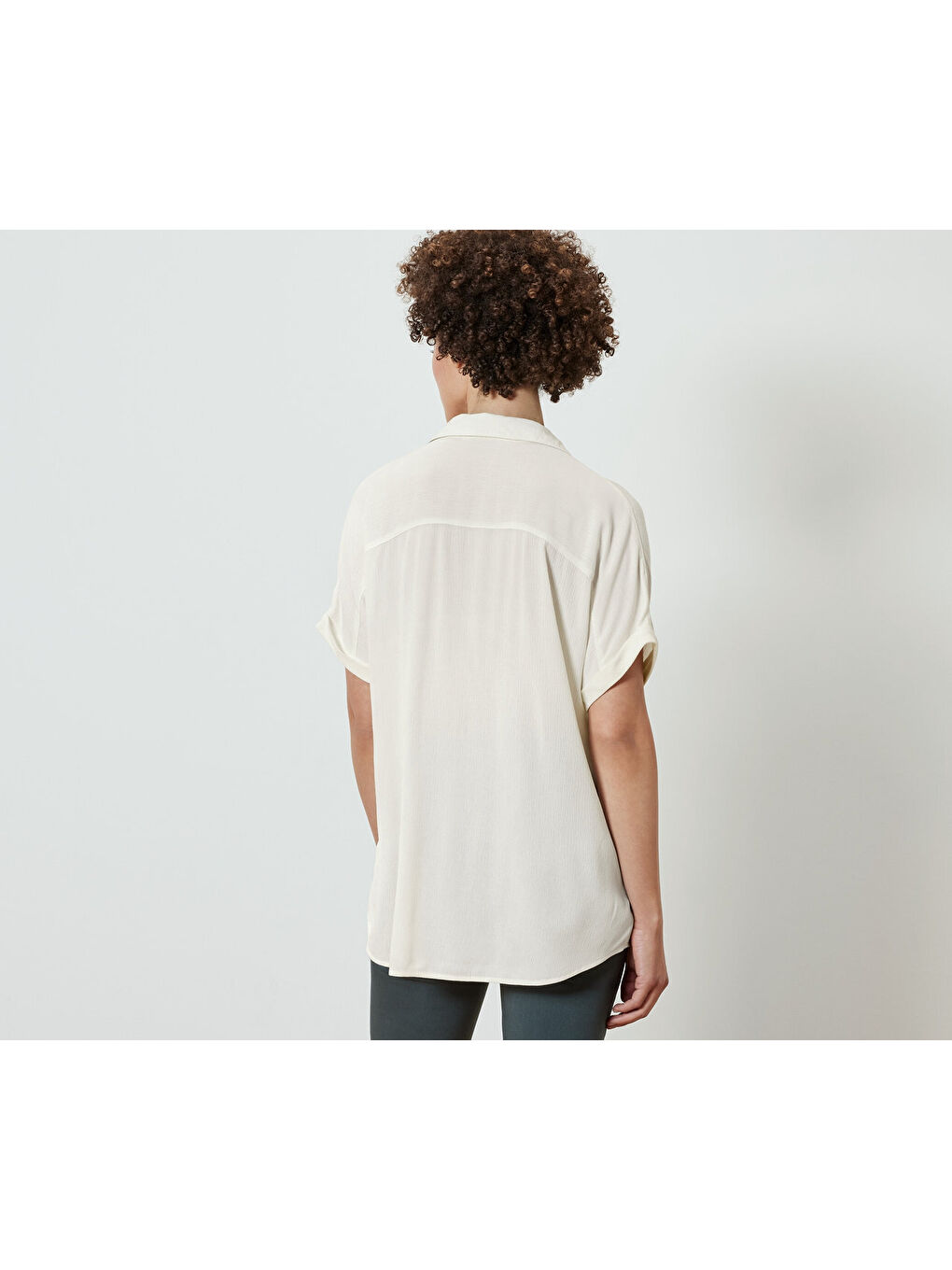 Ekru Kadın Bluz, Kısa Kollu, Krem-Beyaz-1