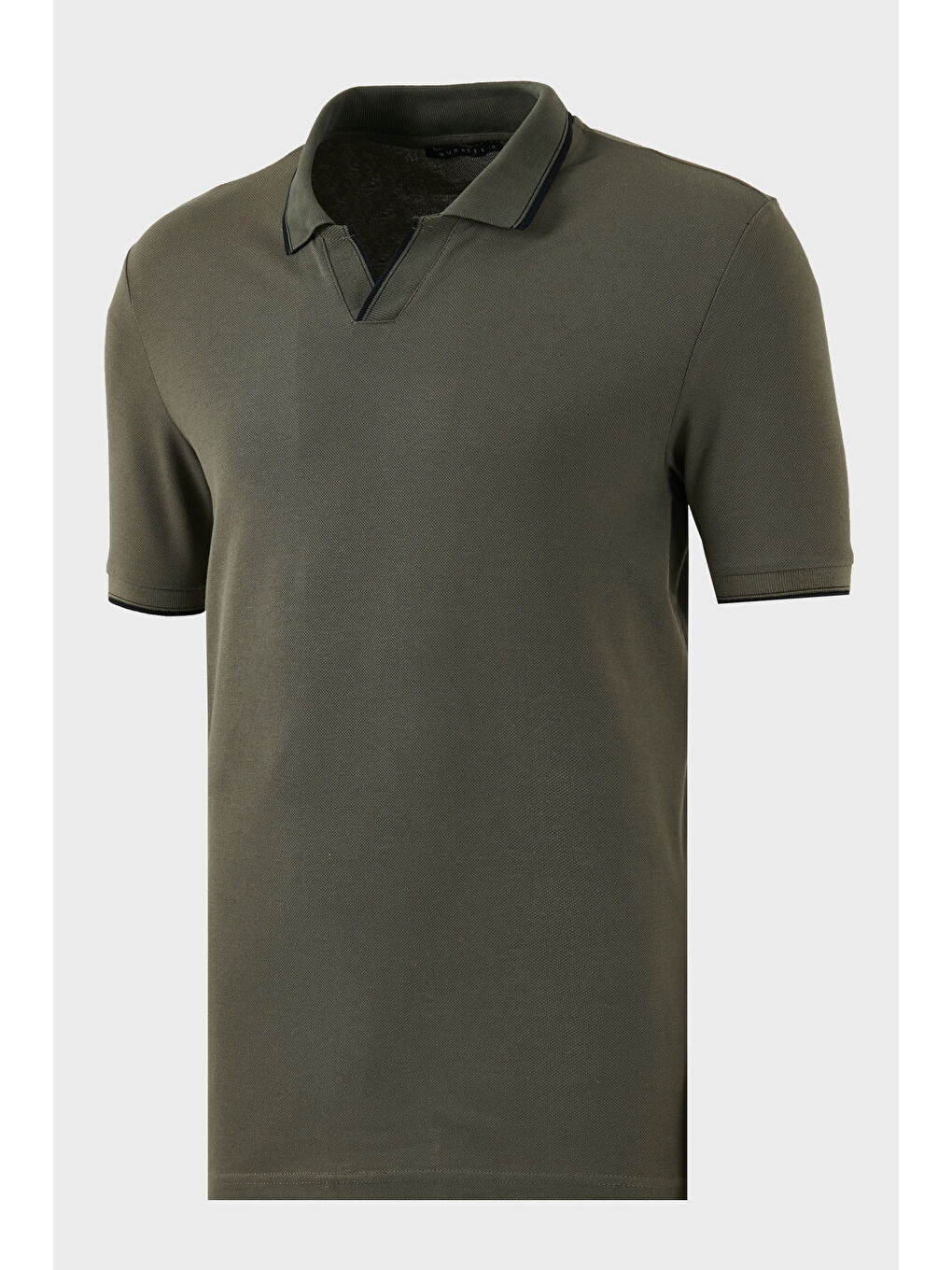 Haki Pamuklu Regular Fit Şerit Detaylı Polo Yaka %100 Pamuk Tişört 5902964-1