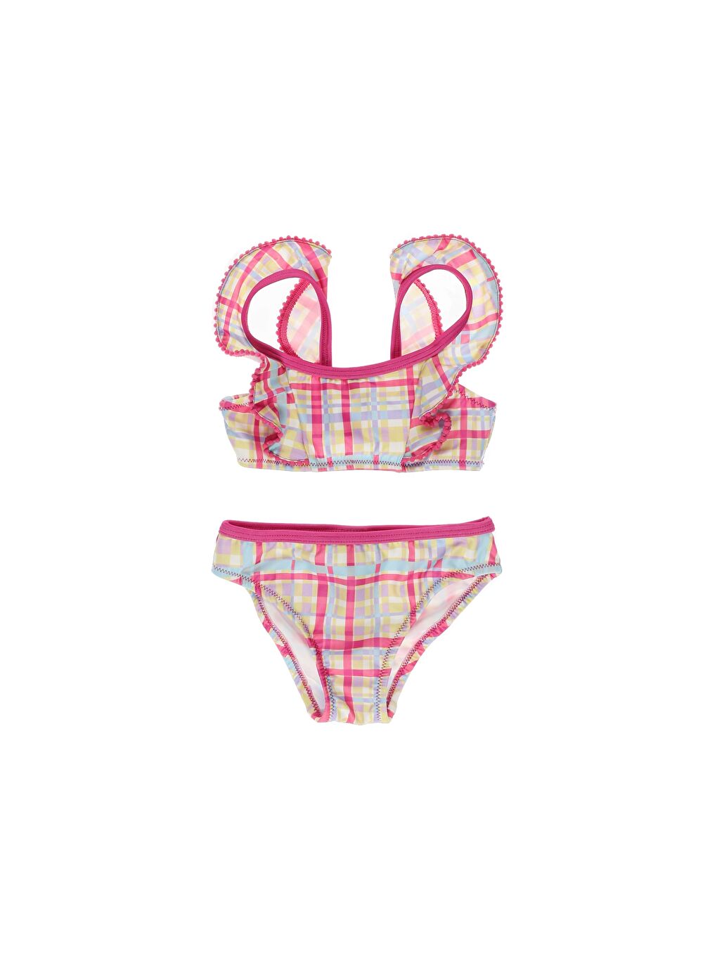 Kırmızı Kız Bebek Fırfırlı Çok Renkli Bikini Takım