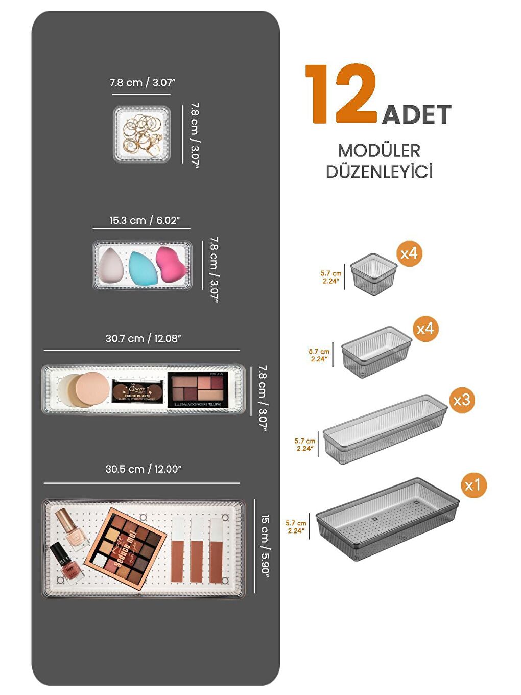 12'li Modüler Takı Makyaj Organizer -Siyah-1