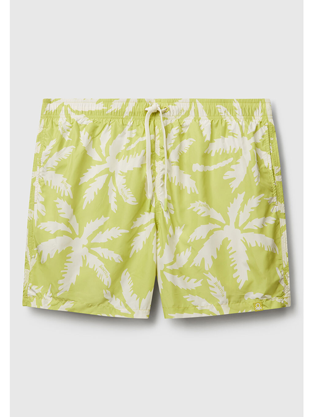Erkek Açık Yeşil Desenli Arkası Cep Detaylı Büzgü İpli Deniz Şortu