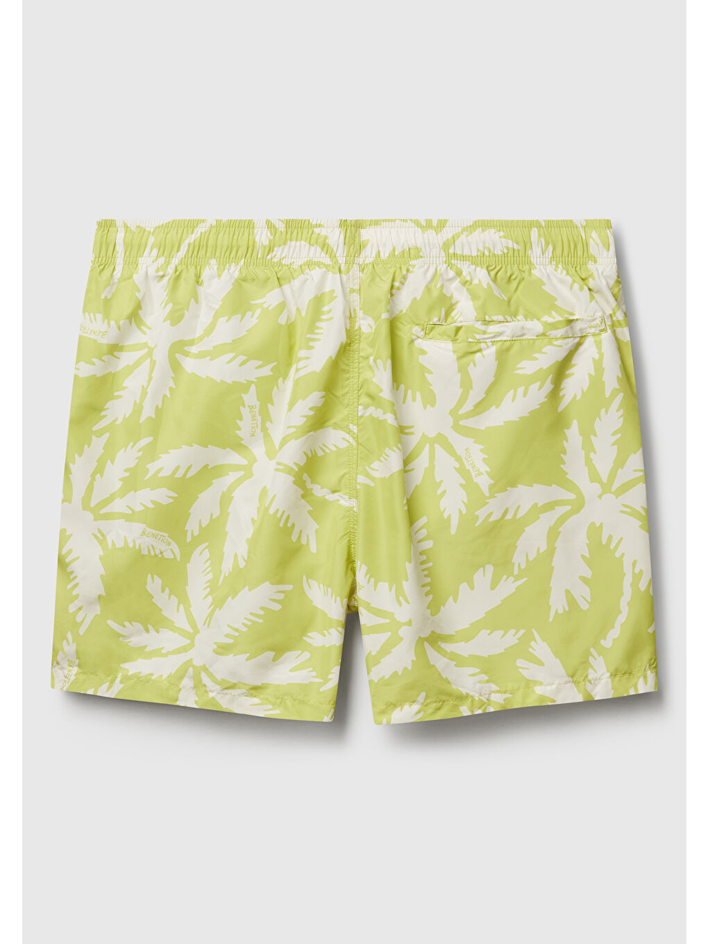 Erkek Açık Yeşil Desenli Arkası Cep Detaylı Büzgü İpli Deniz Şortu-1