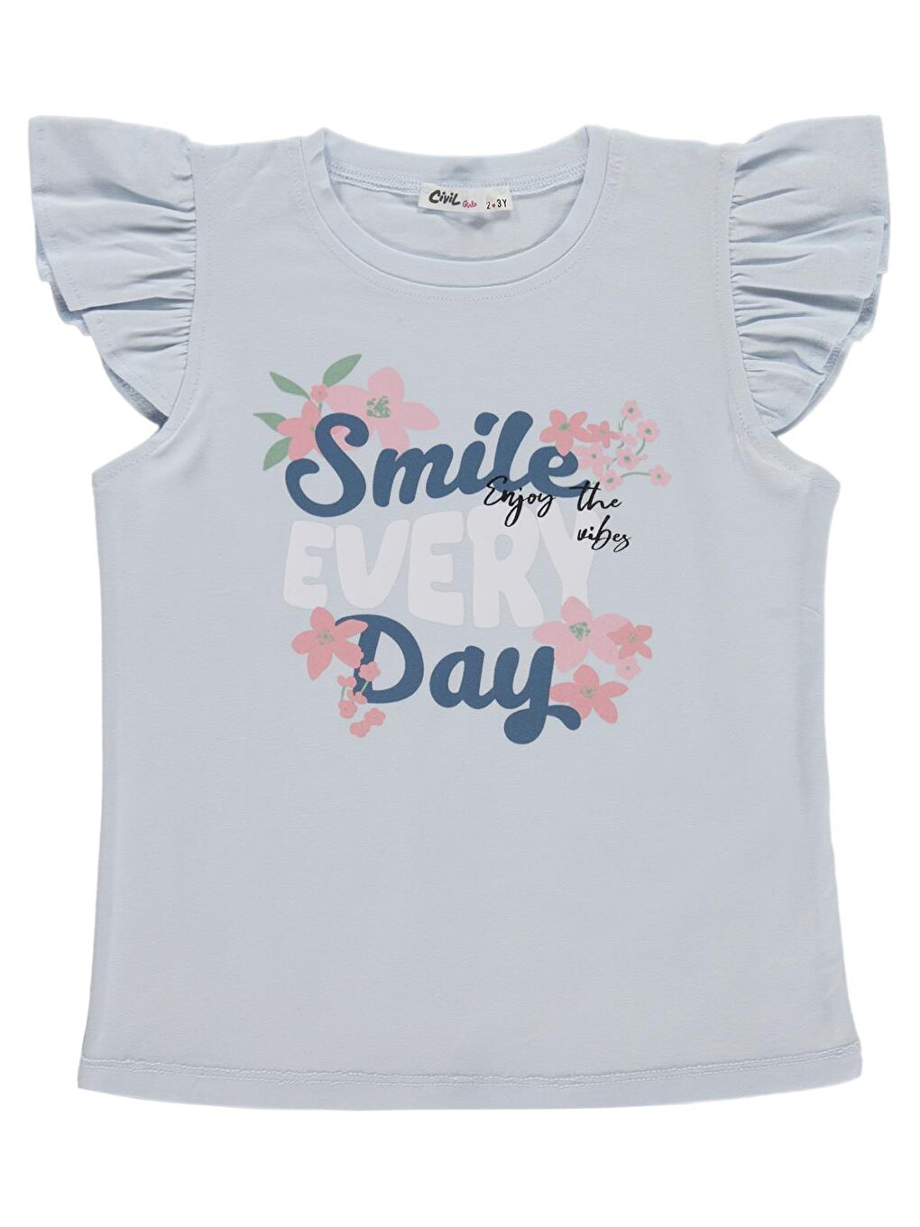 Girls Smile Baskılı 2-5 Yaş Takım - Açık Mavi-Koyu İndigo-2