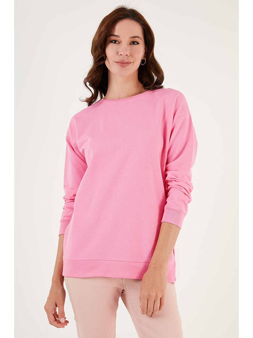 Lela Canlı Pembe Pamuklu Regular Fit Bisiklet Yaka Basic Sweat 5863569 - 3