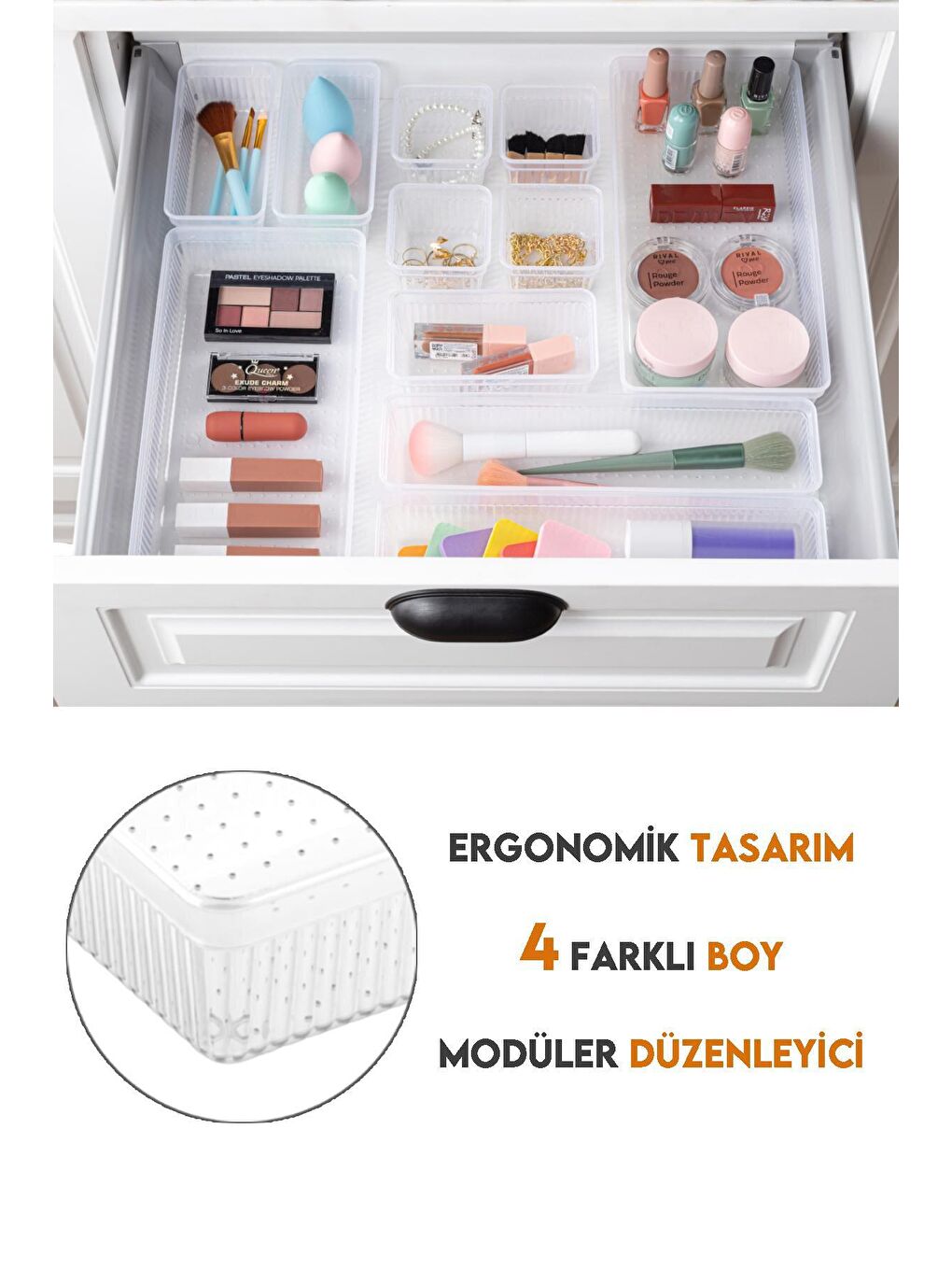 Renksiz 36'lı Mega Set Modüler Çekmece İçi Organizer - Banyo Takı Aksesuar Düzenleyici Şeffaf-2