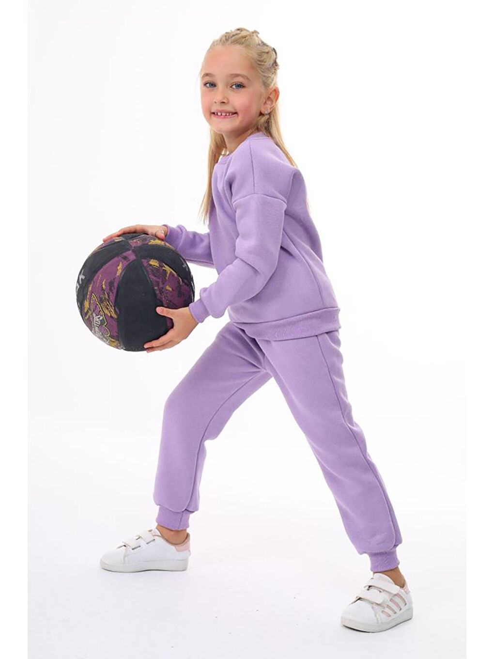 Kız Çocuk Sweatshirt ve Pantolon Takımı – Lila Basic 5-14 Yaş 10793