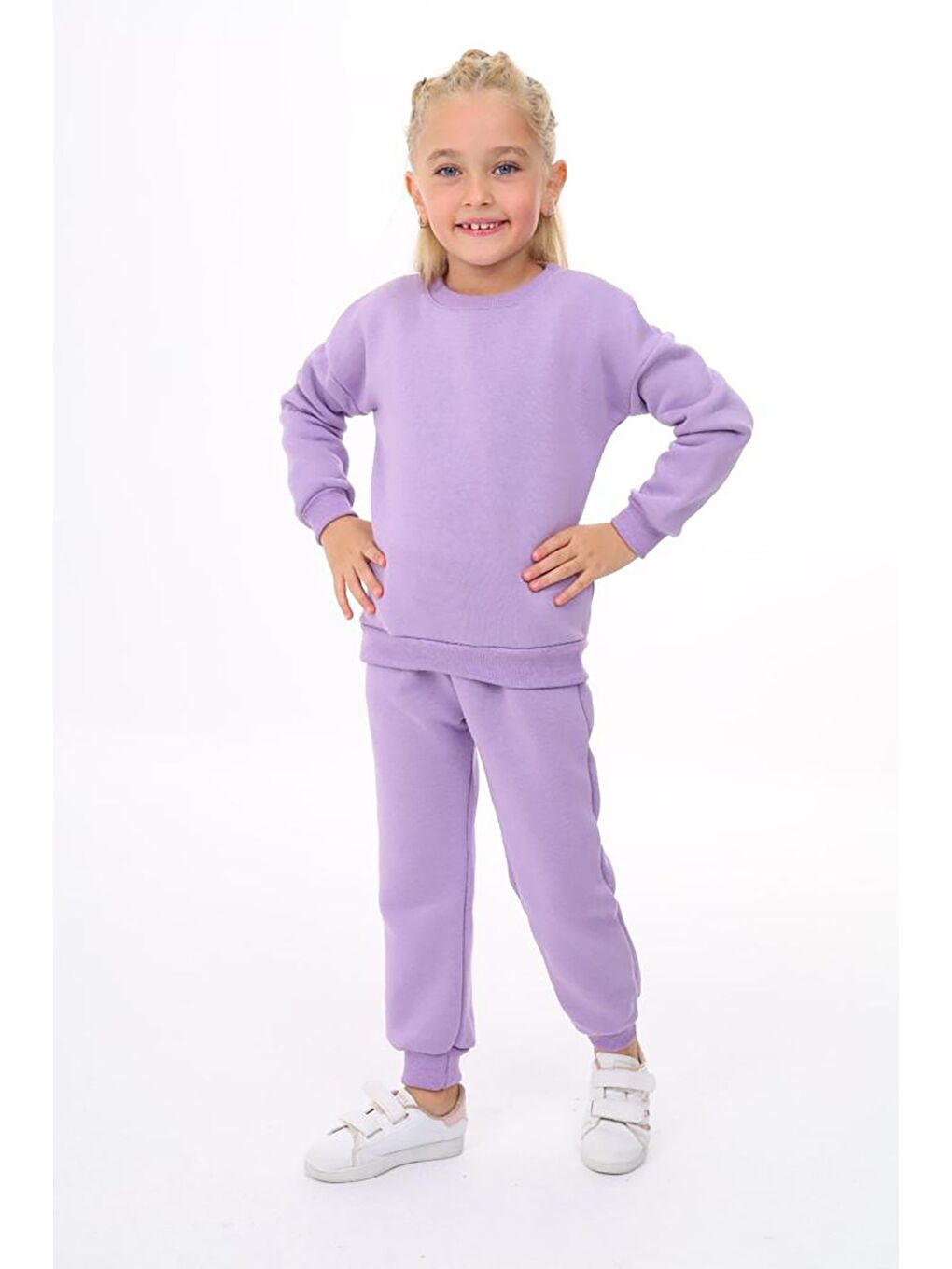 Kız Çocuk Sweatshirt ve Pantolon Takımı – Lila Basic 5-14 Yaş 10793-1