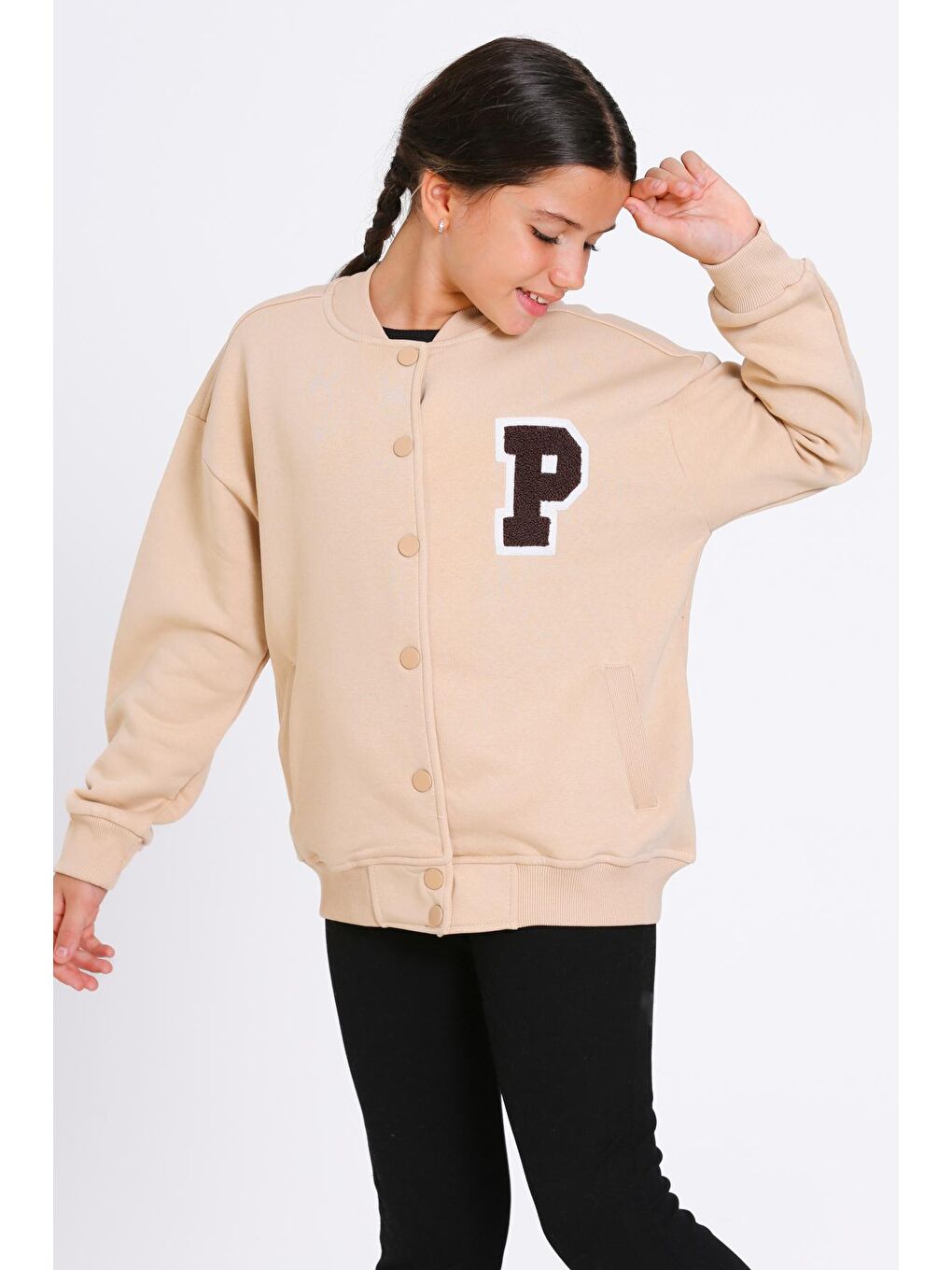 Kız Çocuk Bej Vernichten Nakışlı Kolej Ceket-1