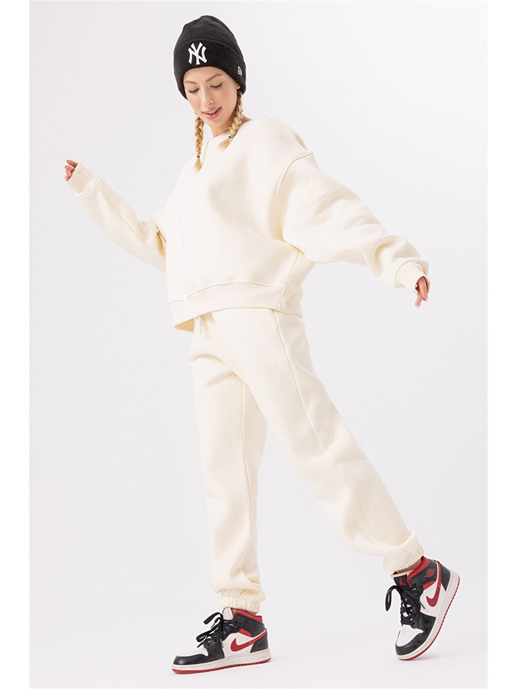 Ekru Kadın Jogger Krem Eşofman Altı-1