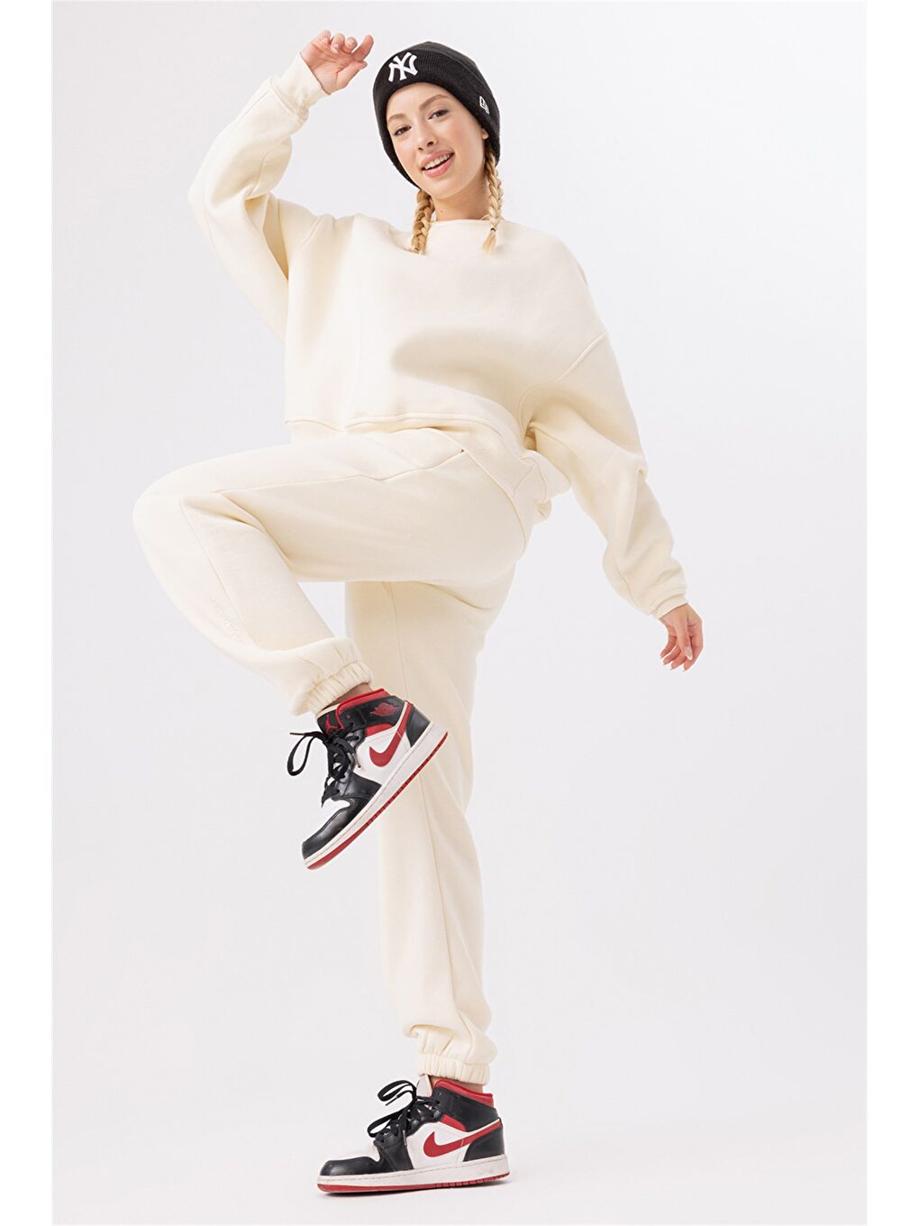 Ekru Kadın Jogger Krem Eşofman Altı-2