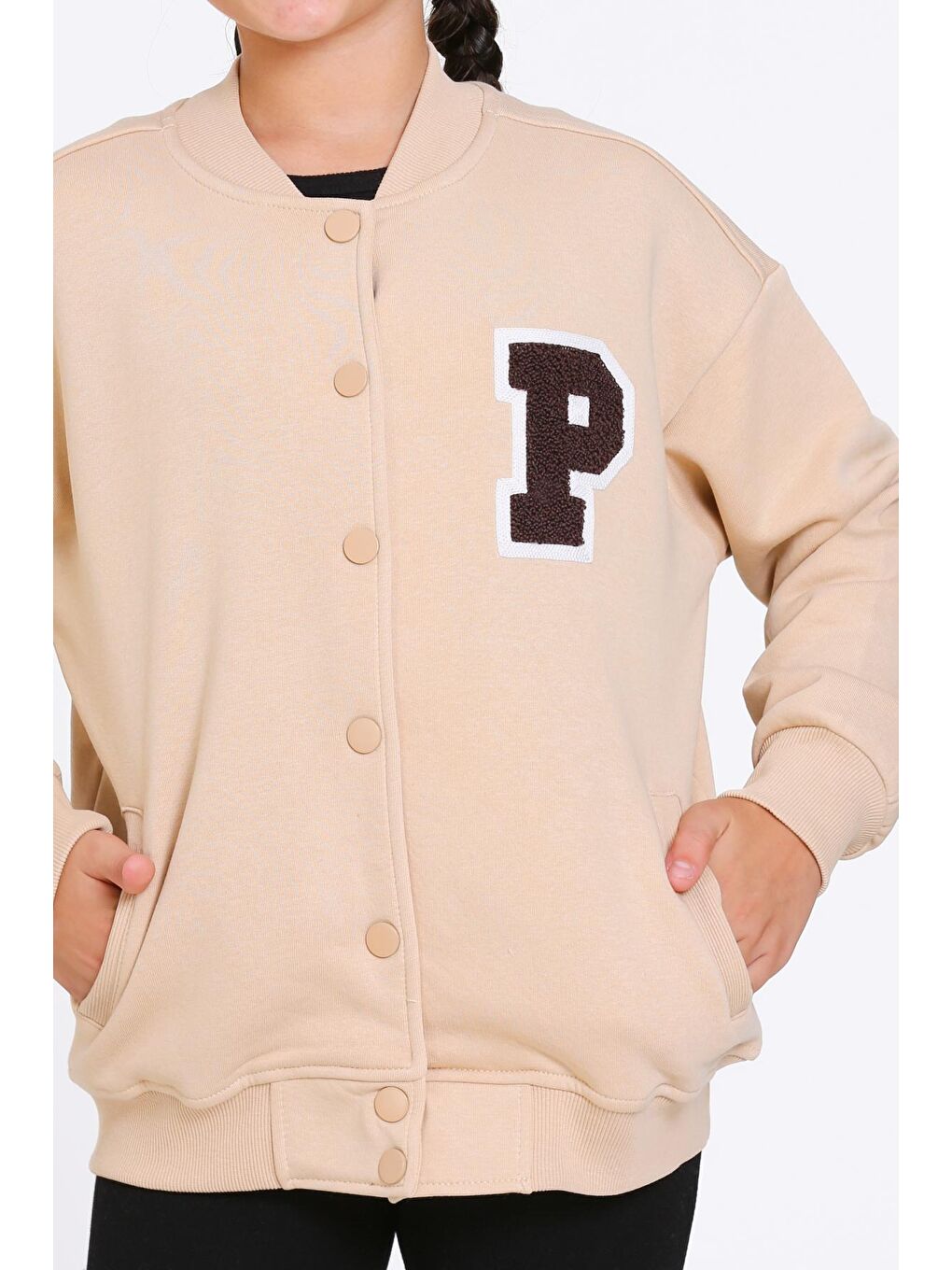 Kız Çocuk Bej Vernichten Nakışlı Kolej Ceket-3