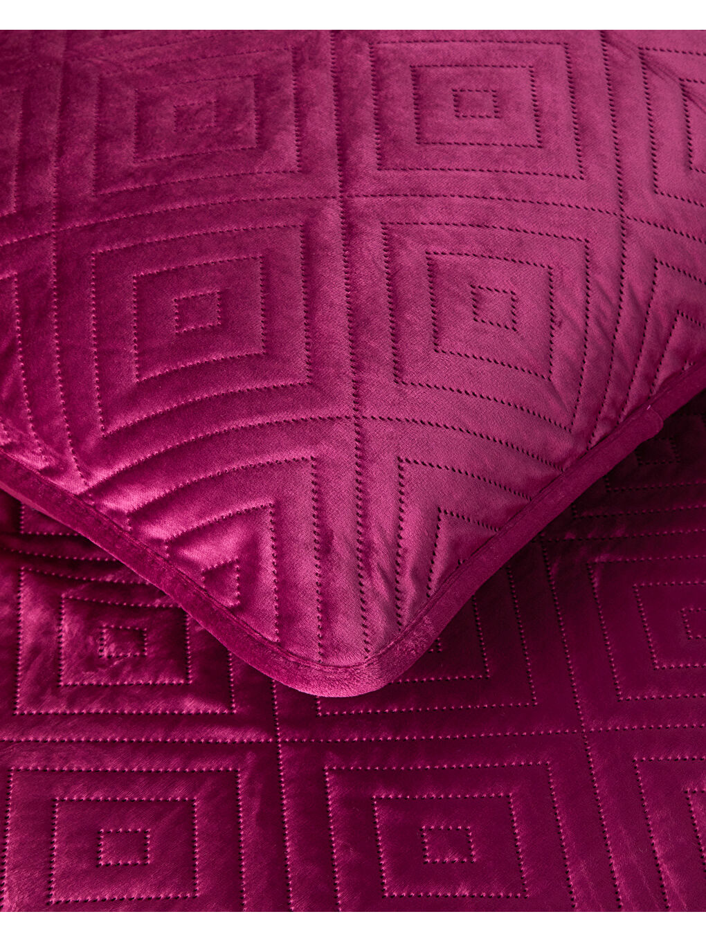 Diamant Kadife Çift Kişilik Yatak Örtüsü Takımı Fuşya-1