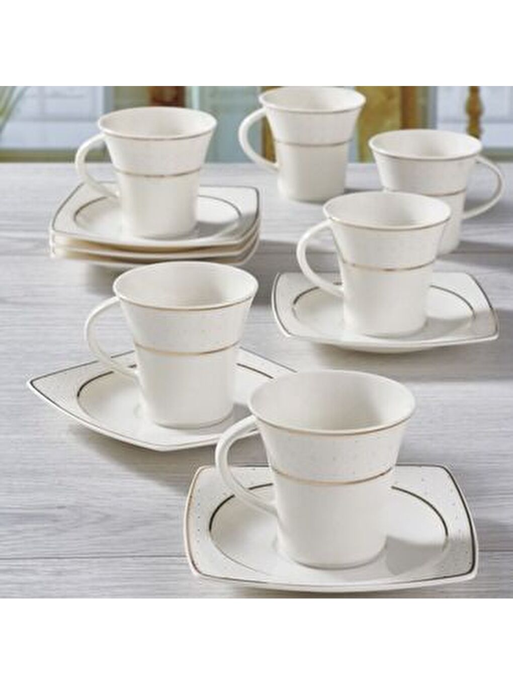 Ekru Caroline 12 Parça 6 Kişilik Kahve Fincan Takımı-1