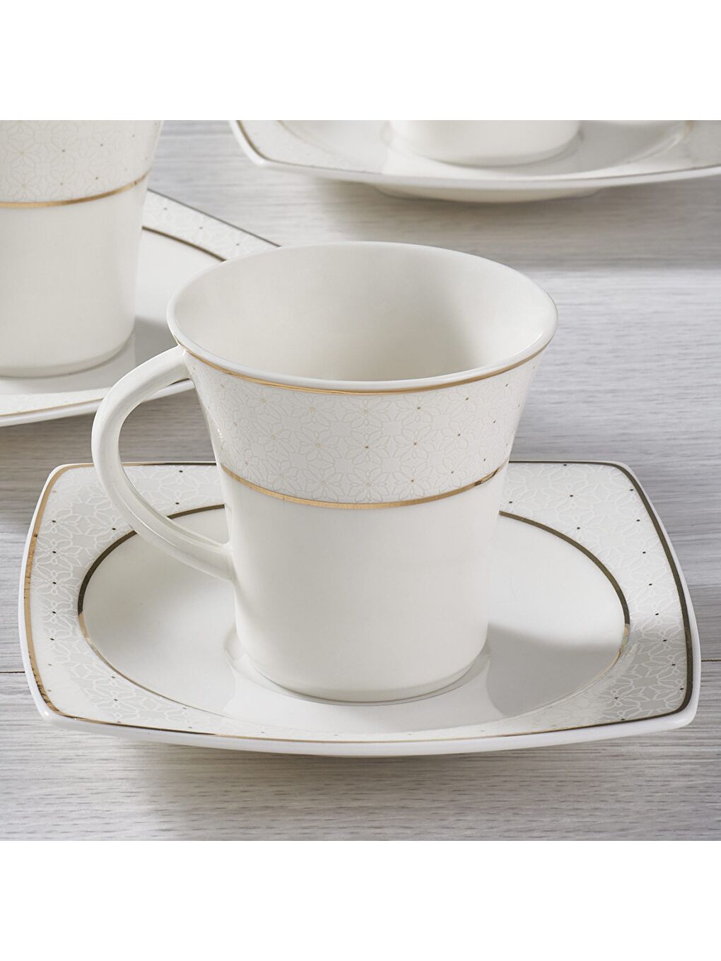 Ekru Caroline 12 Parça 6 Kişilik Kahve Fincan Takımı-1
