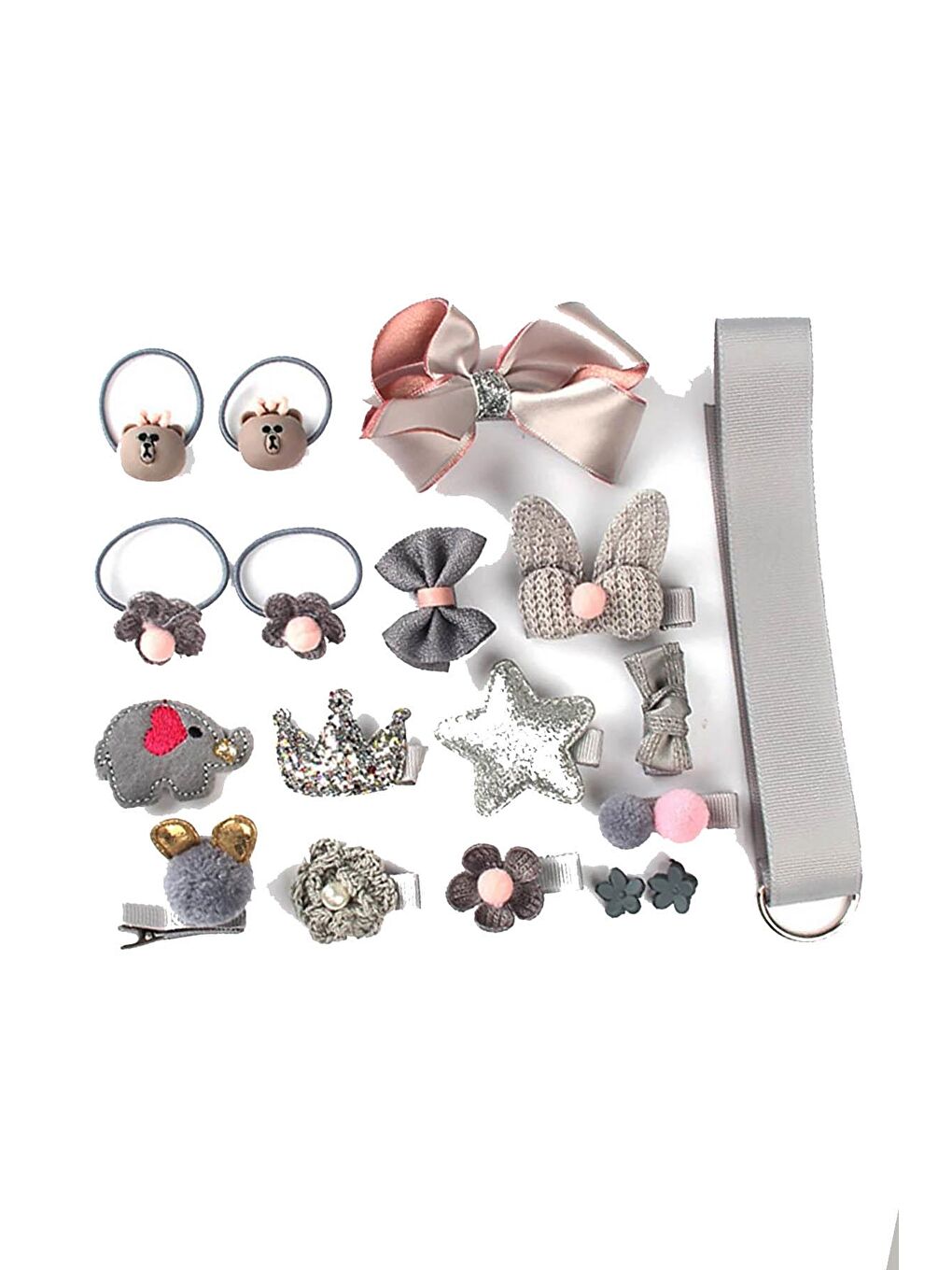 Gri Hediyelik Çantalı Kutusunda Kız Çocuk Toka Seti- 18 Adet-2