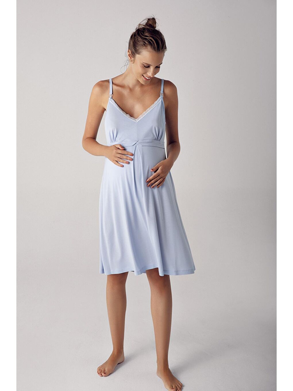 Mavi Kadın Askılı Esnek Viskon Kumaş Hamile Gecelik 13127