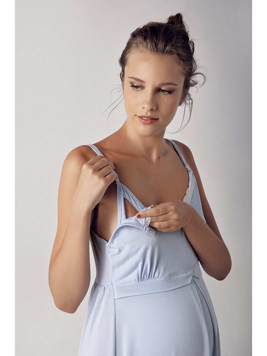 Mavi Kadın Askılı Esnek Viskon Kumaş Hamile Gecelik 13127-1