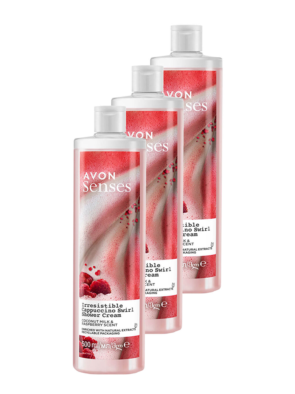 AVON Renksiz Senses Hindistan Cevisi Sütü ve Böğürtlen Kokulu Duş Kremi 500 Ml. Üçlü Set