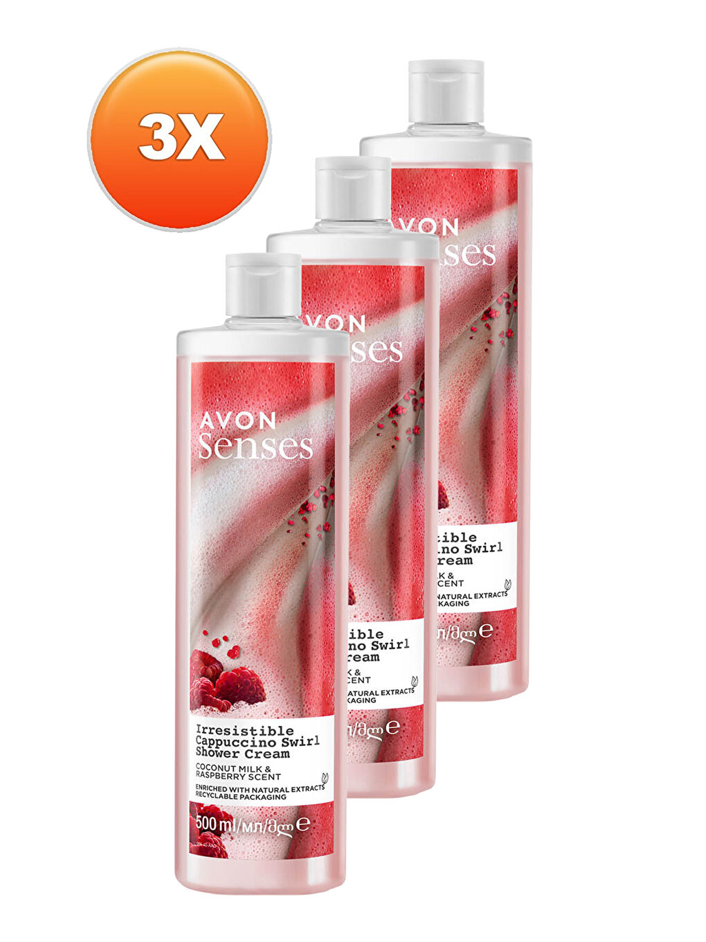 AVON Renksiz Senses Hindistan Cevisi Sütü ve Böğürtlen Kokulu Duş Kremi 500 Ml. Üçlü Set - 1