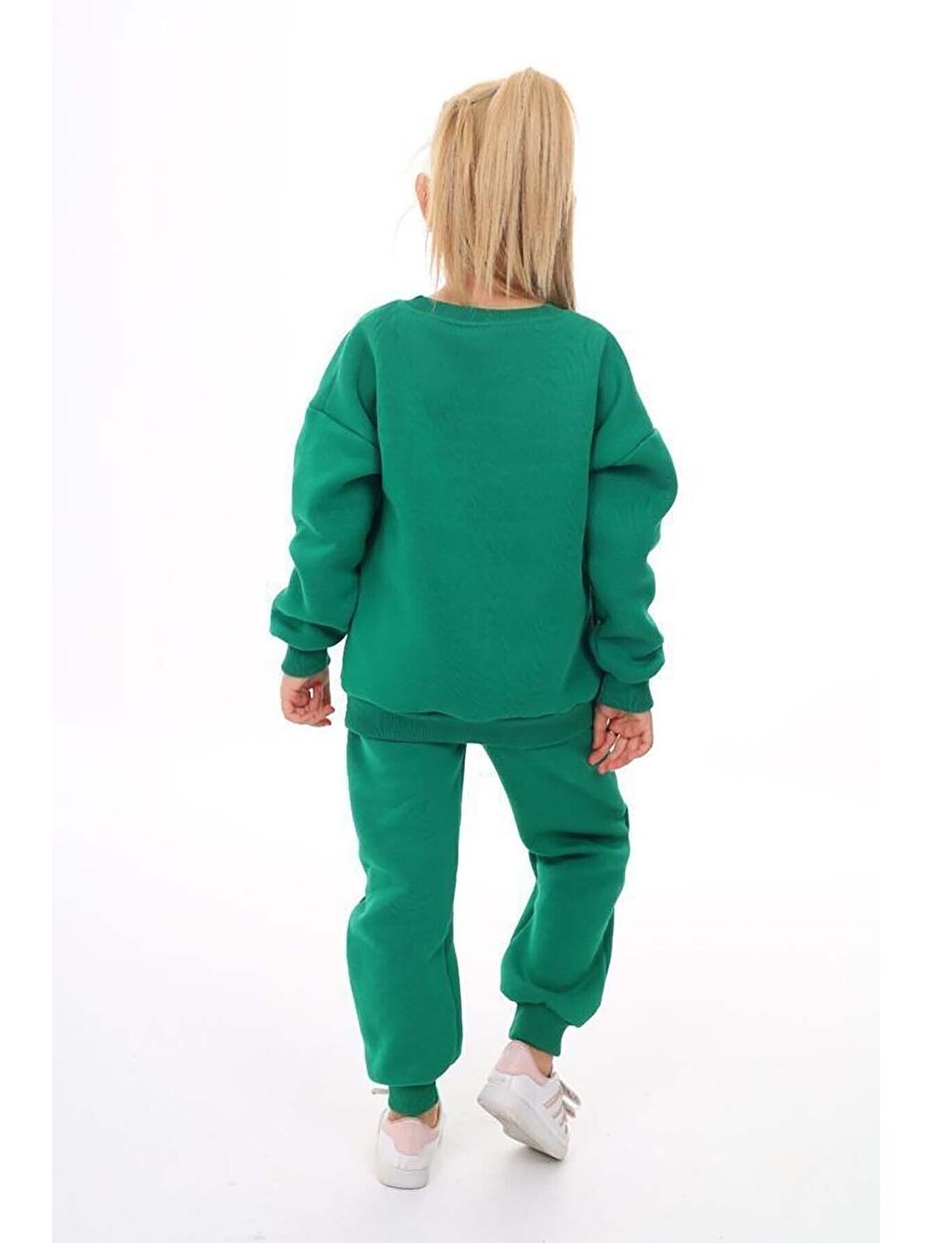 Kız Çocuk Sweatshirt ve Pantolon Takımı – Koyu Yeşil Basic 5-14 Yaş 11097-1