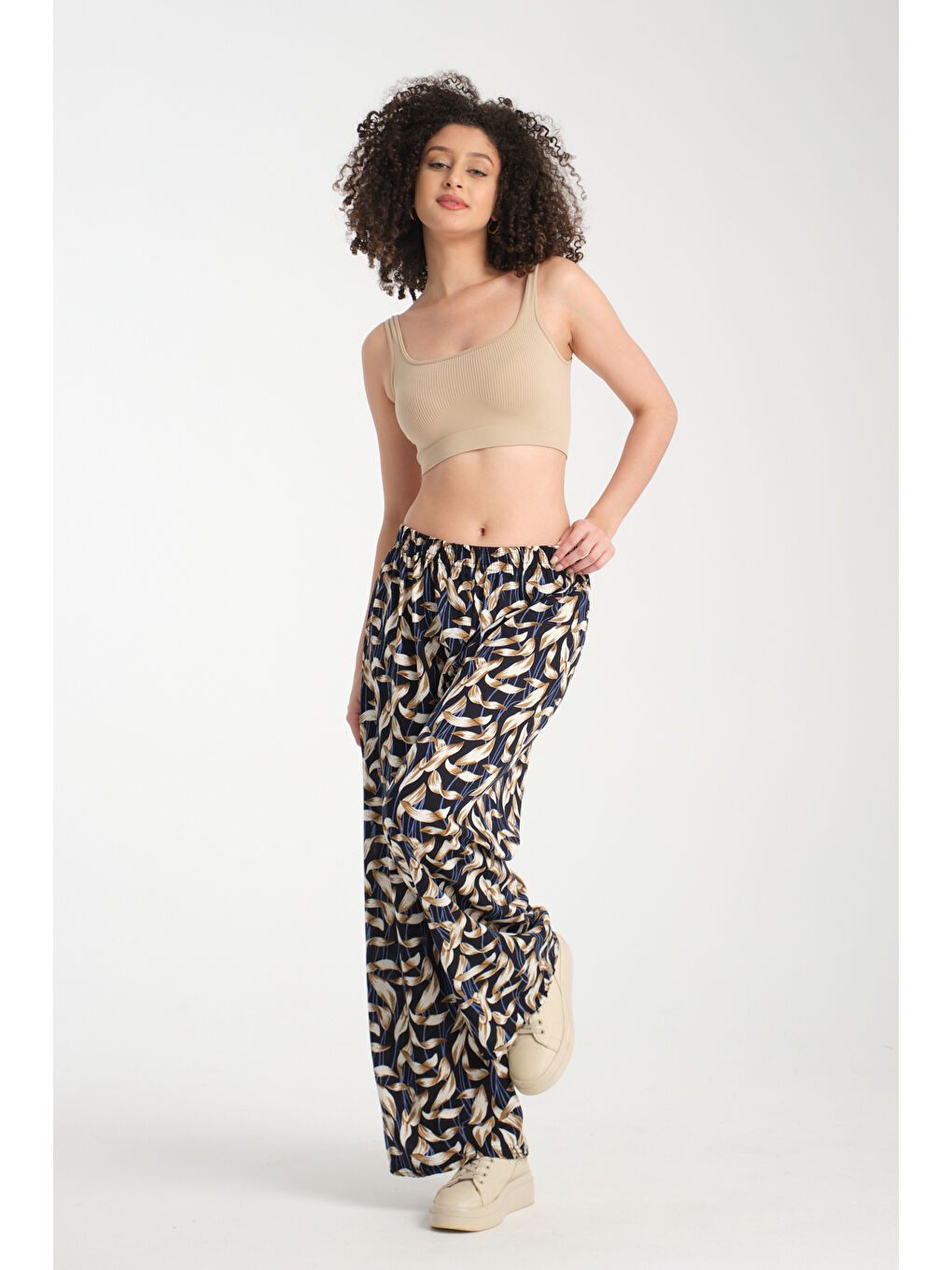 Mavi Kadın Desenli Dökümlü Viskon Pantolon 1069-1