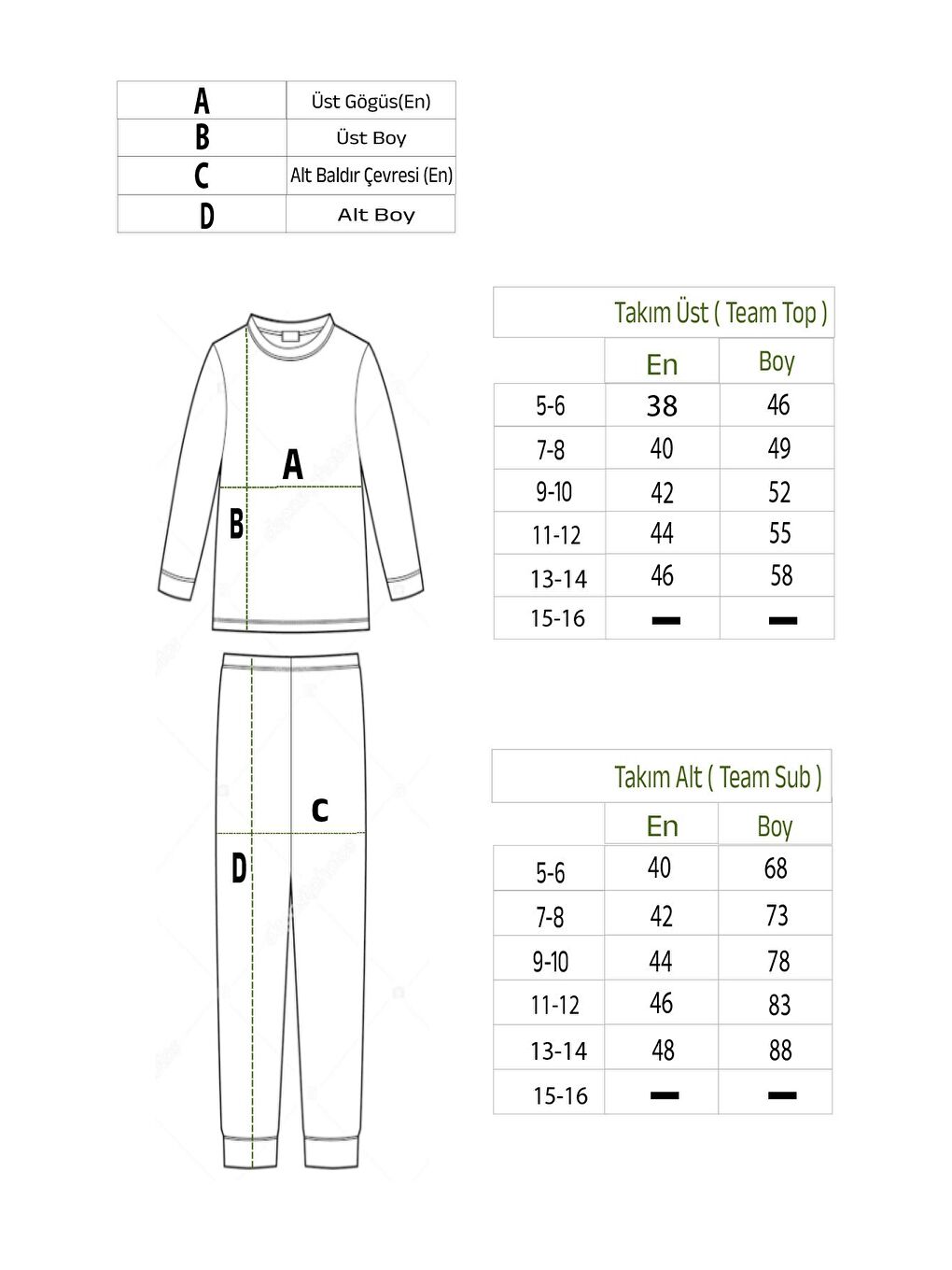 Kız Çocuk Sweatshirt ve Pantolon Takımı – Koyu Yeşil Basic 5-14 Yaş 11097-2