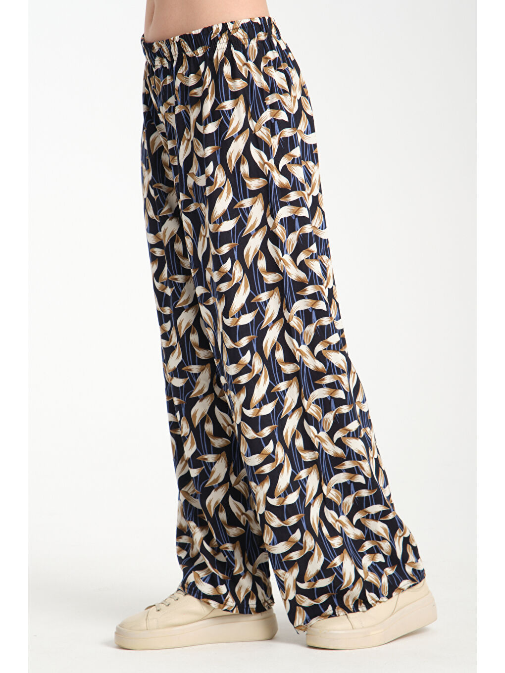 Mavi Kadın Desenli Dökümlü Viskon Pantolon 1069-2