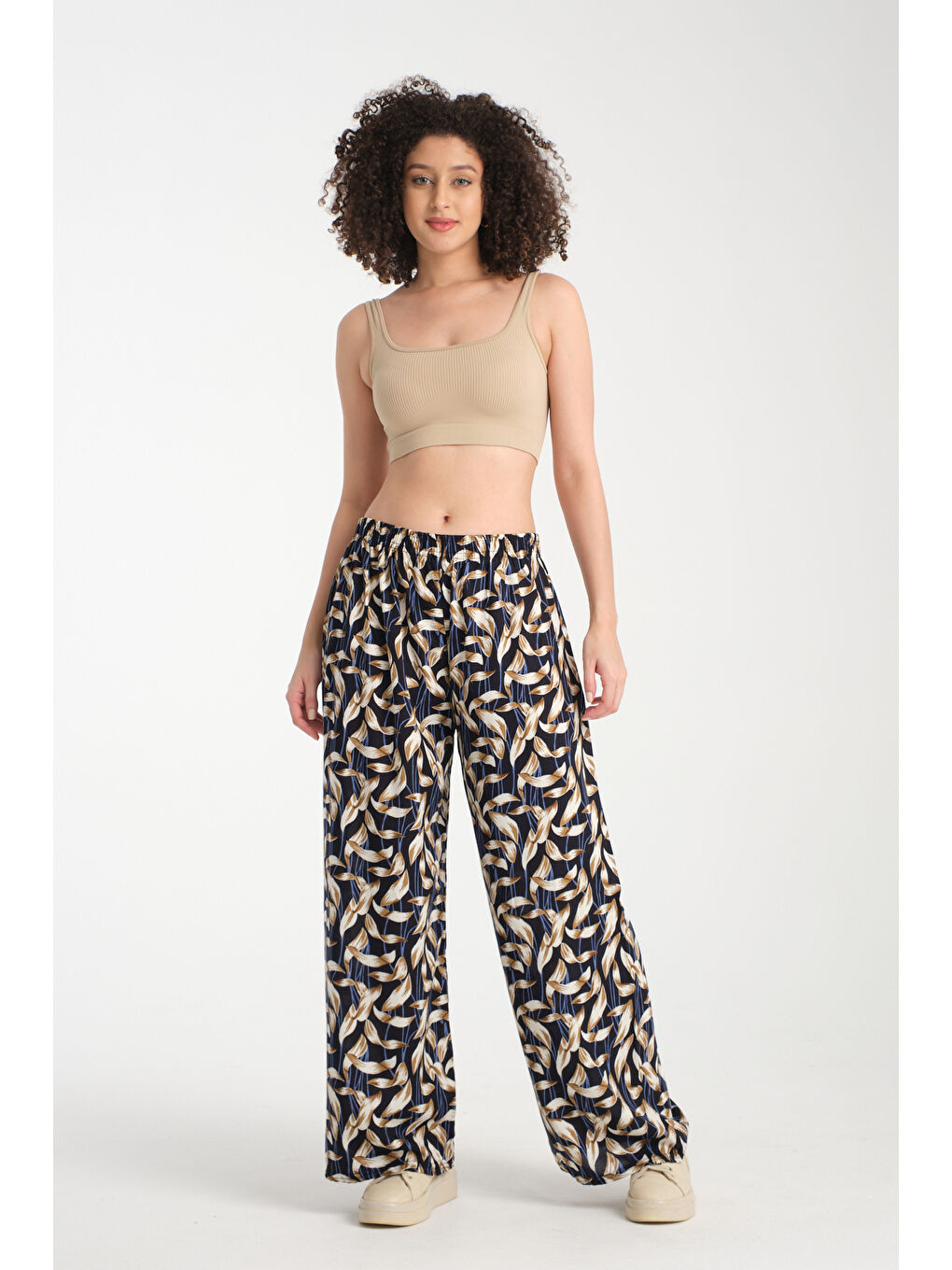 Mavi Kadın Desenli Dökümlü Viskon Pantolon 1069-4