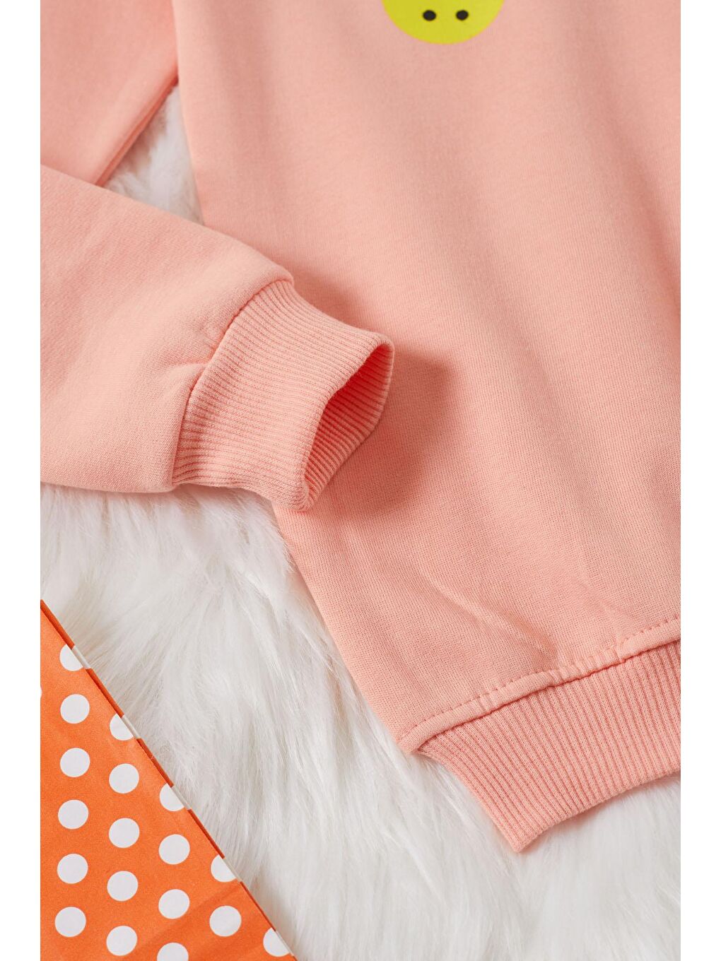 Pembe Somon Gülen Yüz Baskılı Kız Çocuk Bisiklet Yaka Sweatshirt 17285-4