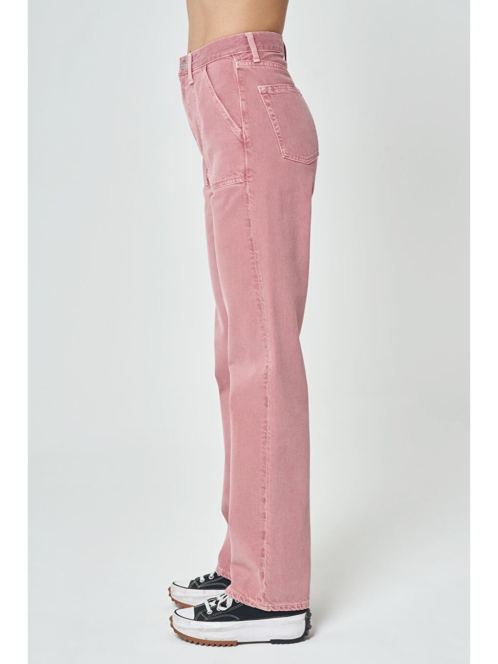 CROSS JEANS Açık Pembe Diana Açık Pembe Aplike Cep Detaylı Yüksek Bel Dad Straight Fit Fermuarlı Jean Pantolon C 4517-052 - 3