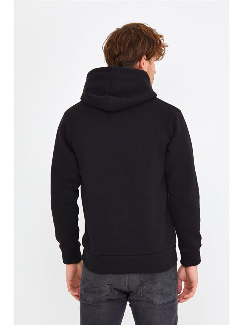 Siyah Kapüşonlu Erkek Fermuarlı Sweatshirt Hırka-2