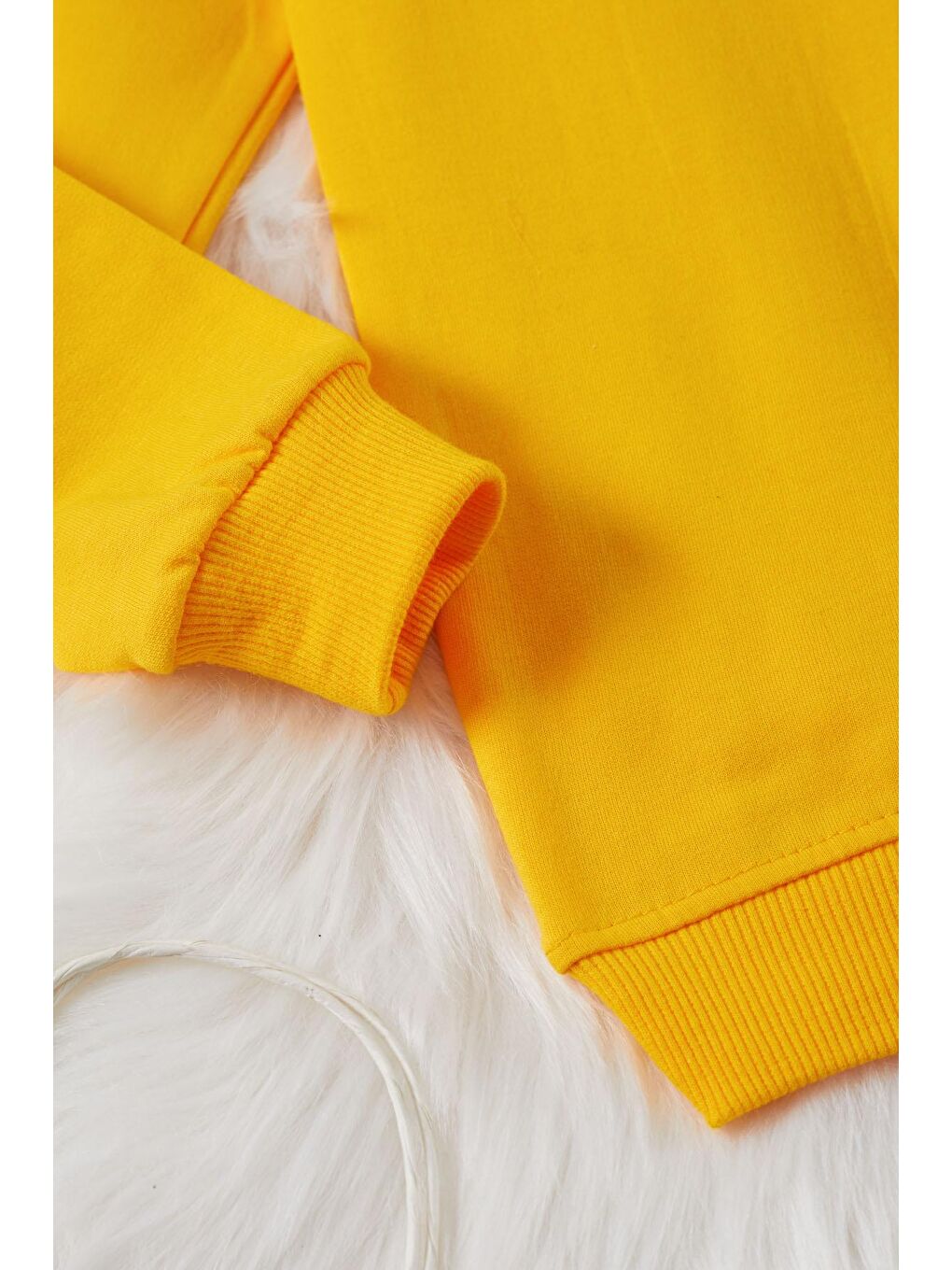 Sarı Gülen Yüz Baskılı Kız Çocuk Bisiklet Yaka Sweatshirt 17283-4