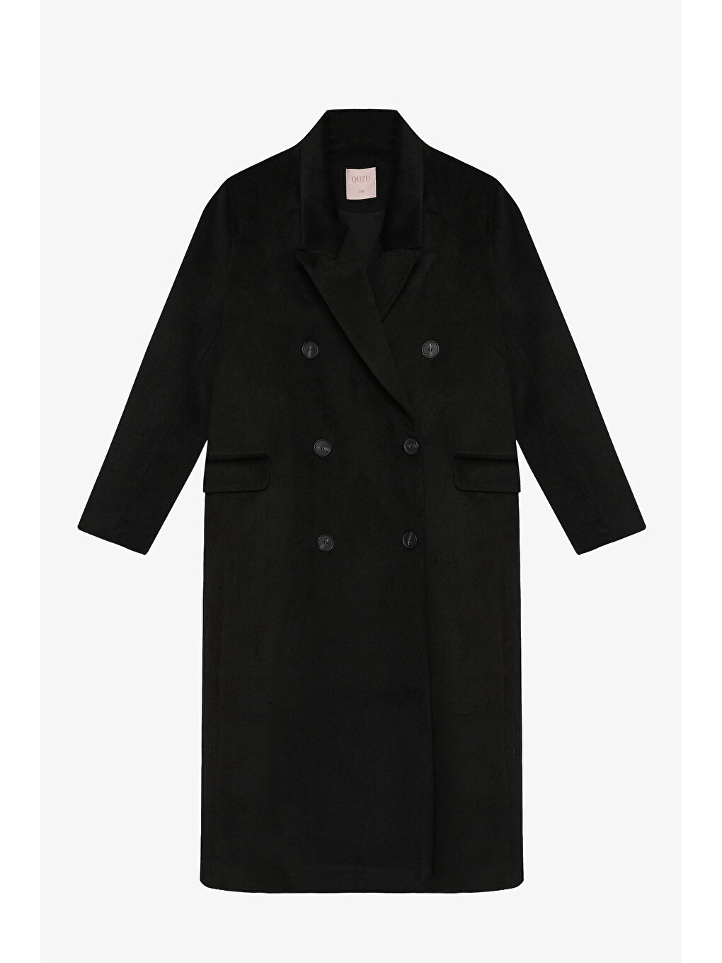 Vatkalı Yırtmaçlı Uzun Kaşe Kaban Siyah