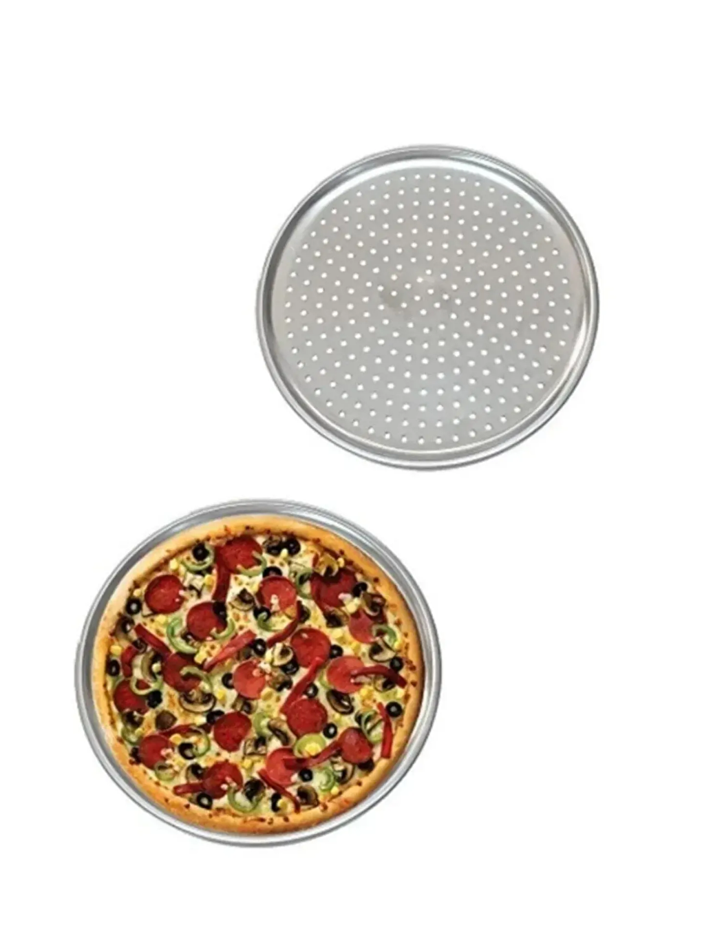 Kitchen Design Lab Gri Orta Boy Delikli Pizza Tepsisi Lahmacun Tepsisi 32 Cm ve Paslanmaz Çelik Siyah Pizza Bıçağı 4 Adet - 4