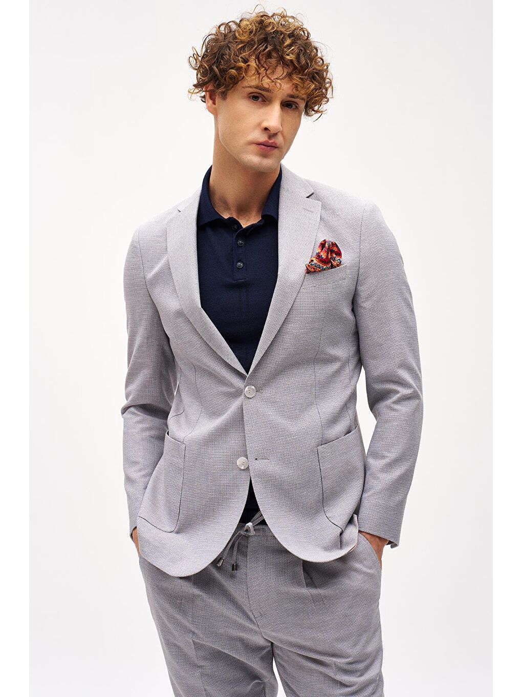 Erkek Bej Slim Fit / Dar Kalıp Mono Yaka Takım Elbise