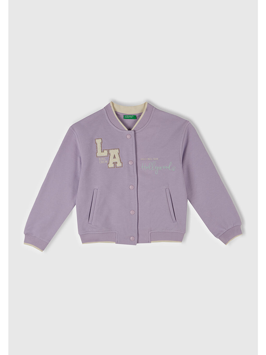 Kız Çocuk Lila İşlemeli Baskılı Çıtçıt Düğmeli Bomber Ceket