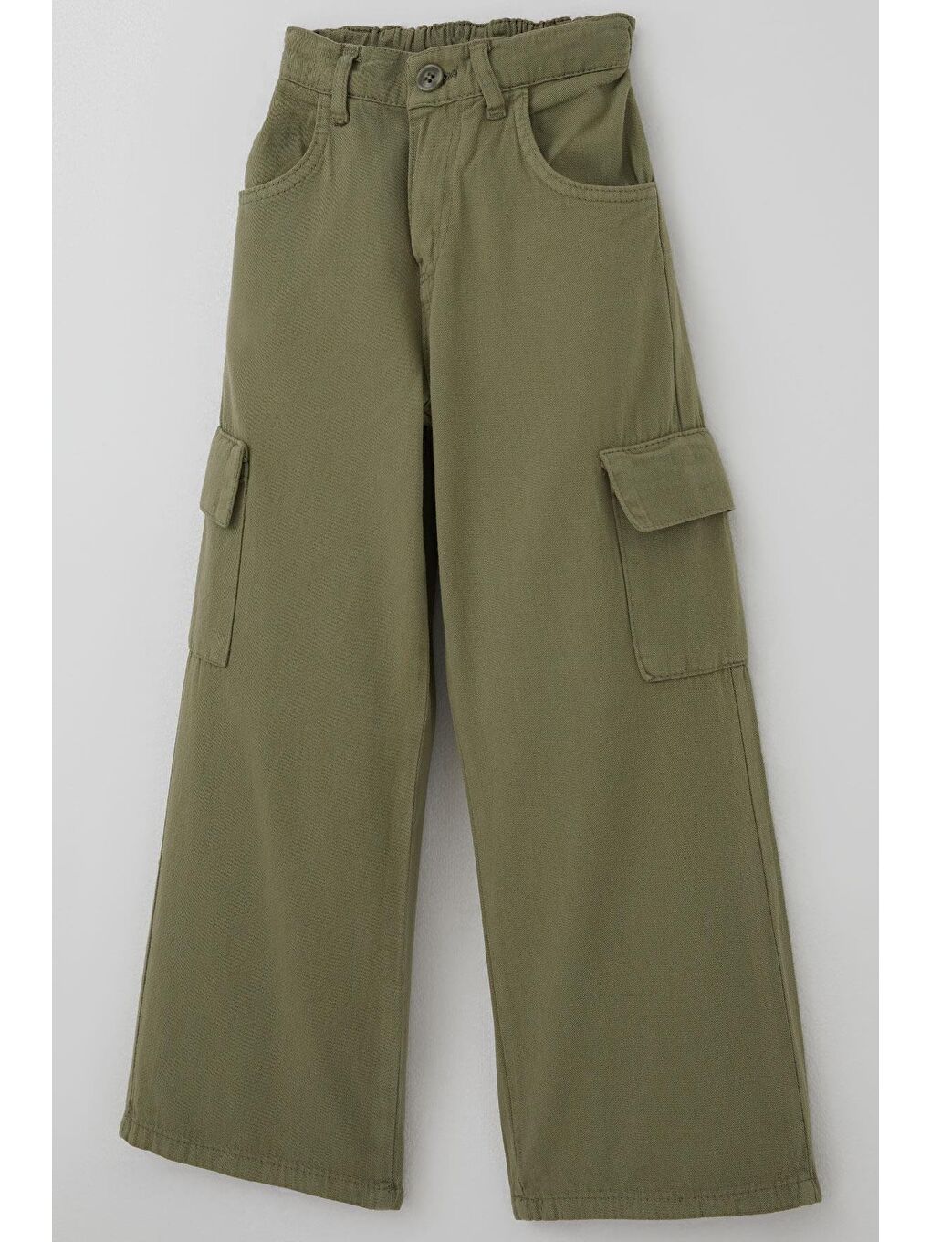 Kız Çocuk Gabardin Pantolon Kargo Cep Detaylı Haki Yeşil (5-12 Yaş)-2