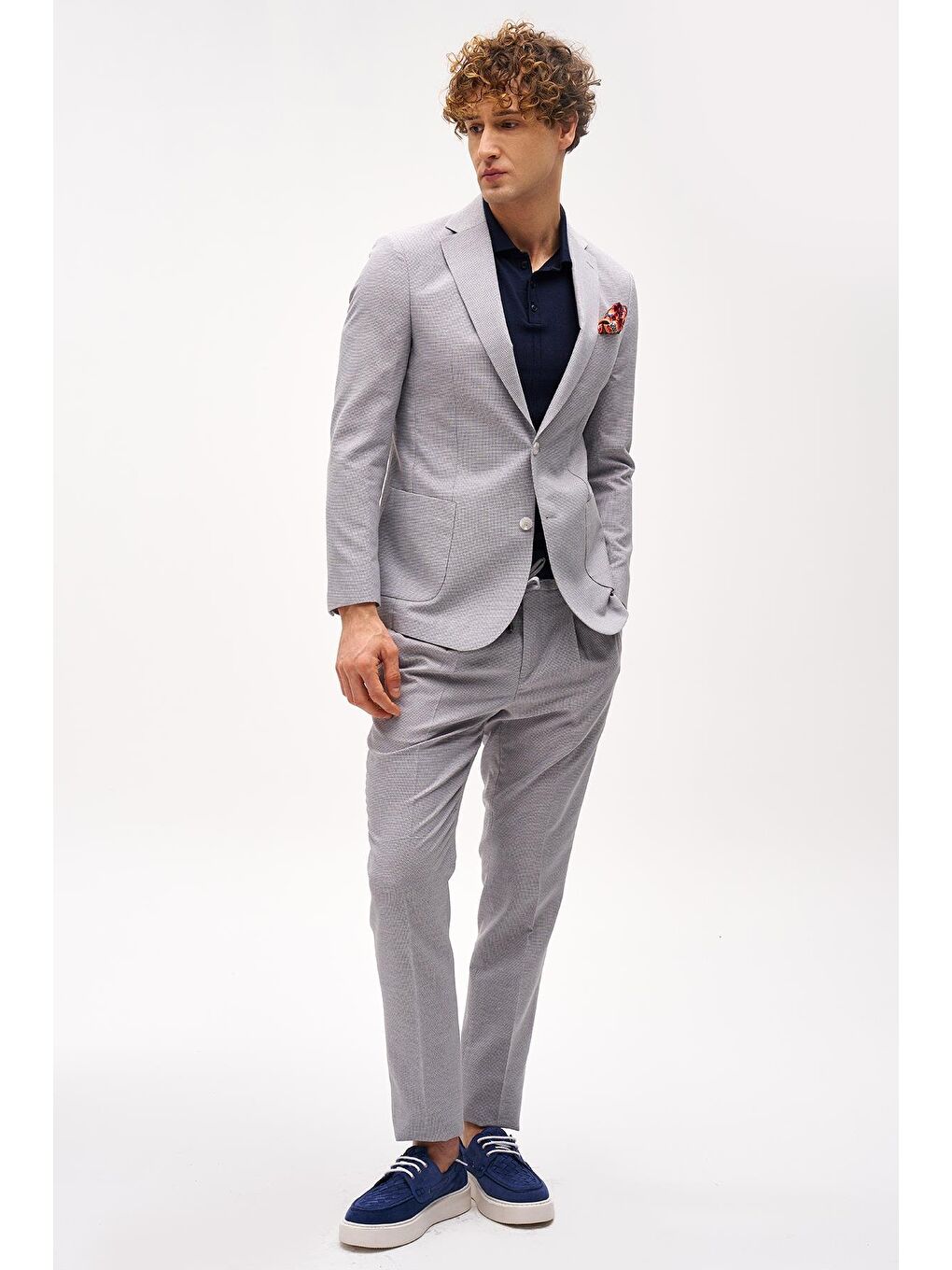 Erkek Bej Slim Fit / Dar Kalıp Mono Yaka Takım Elbise-2