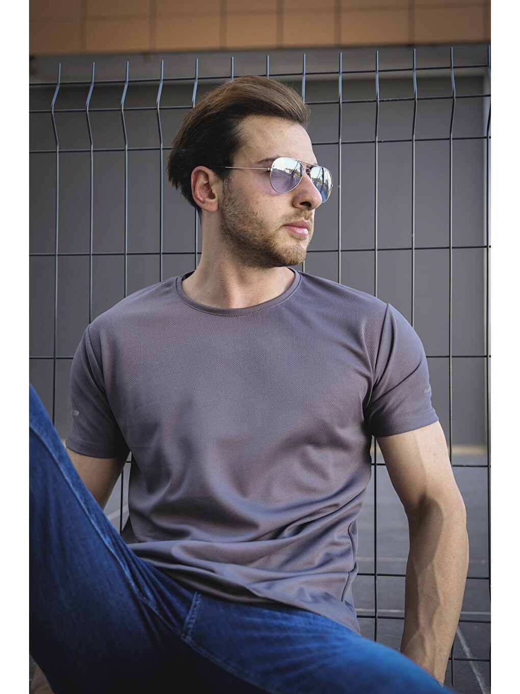 Oksit Gri Cappi Mikro Polyester Slim Fit Performans Antrenman Sporcu Erkek Tshirt - 1