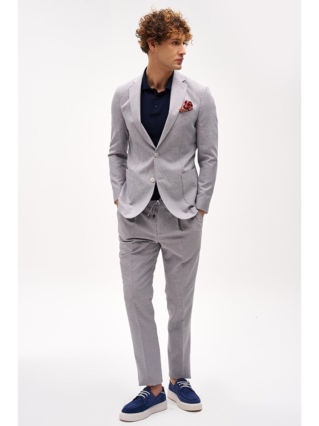 Erkek Bej Slim Fit / Dar Kalıp Mono Yaka Takım Elbise-3