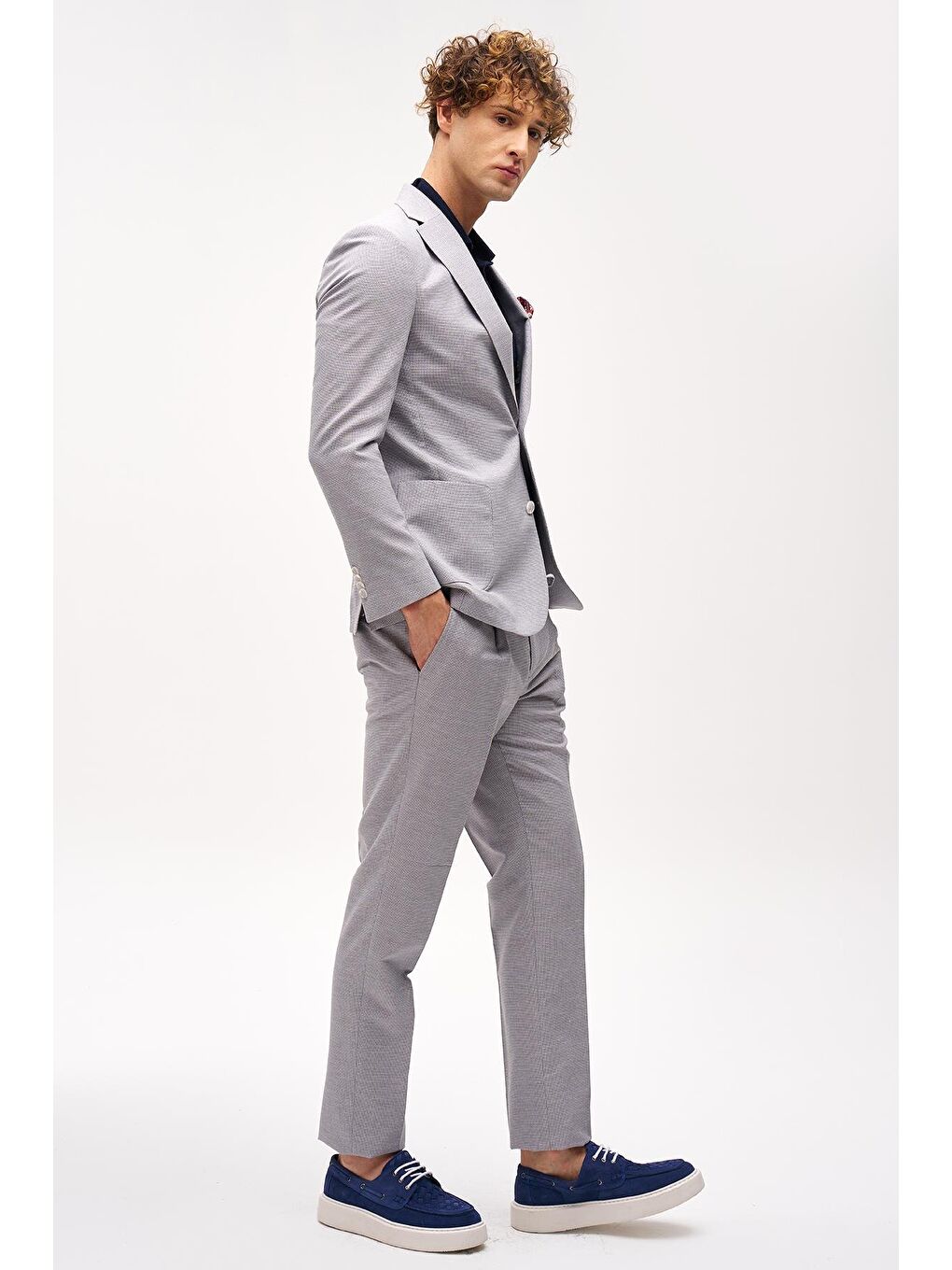 Erkek Bej Slim Fit / Dar Kalıp Mono Yaka Takım Elbise-4