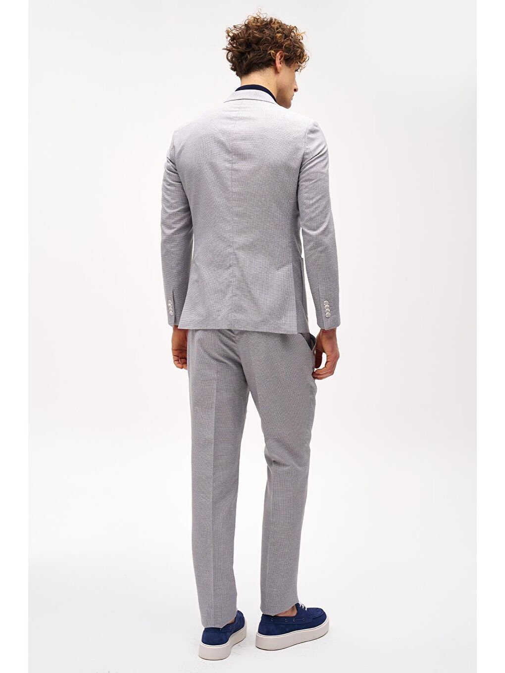 Erkek Bej Slim Fit / Dar Kalıp Mono Yaka Takım Elbise-5