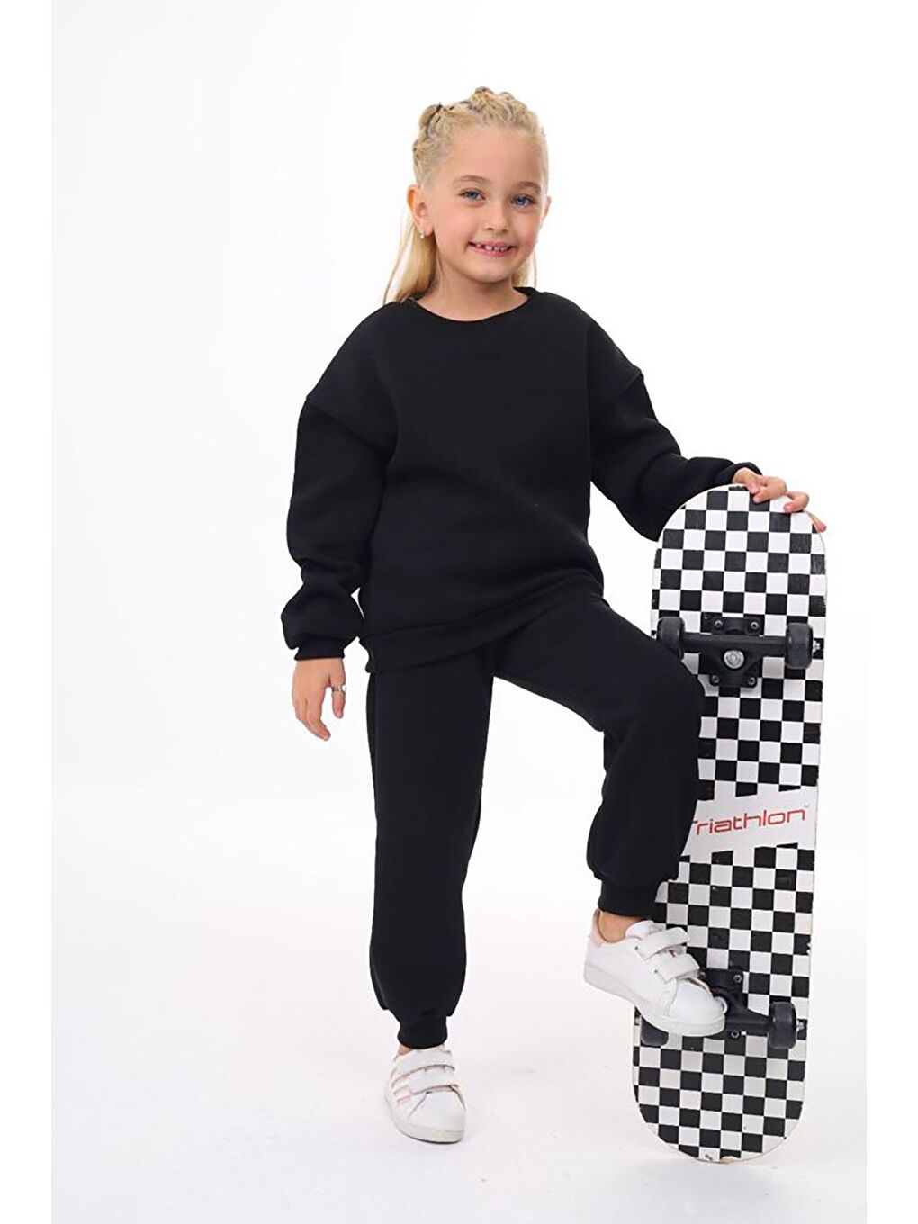 Kız Çocuk Sweatshirt ve Pantolon Takımı – Siyah Basic 5-14 Yaş 10796-1