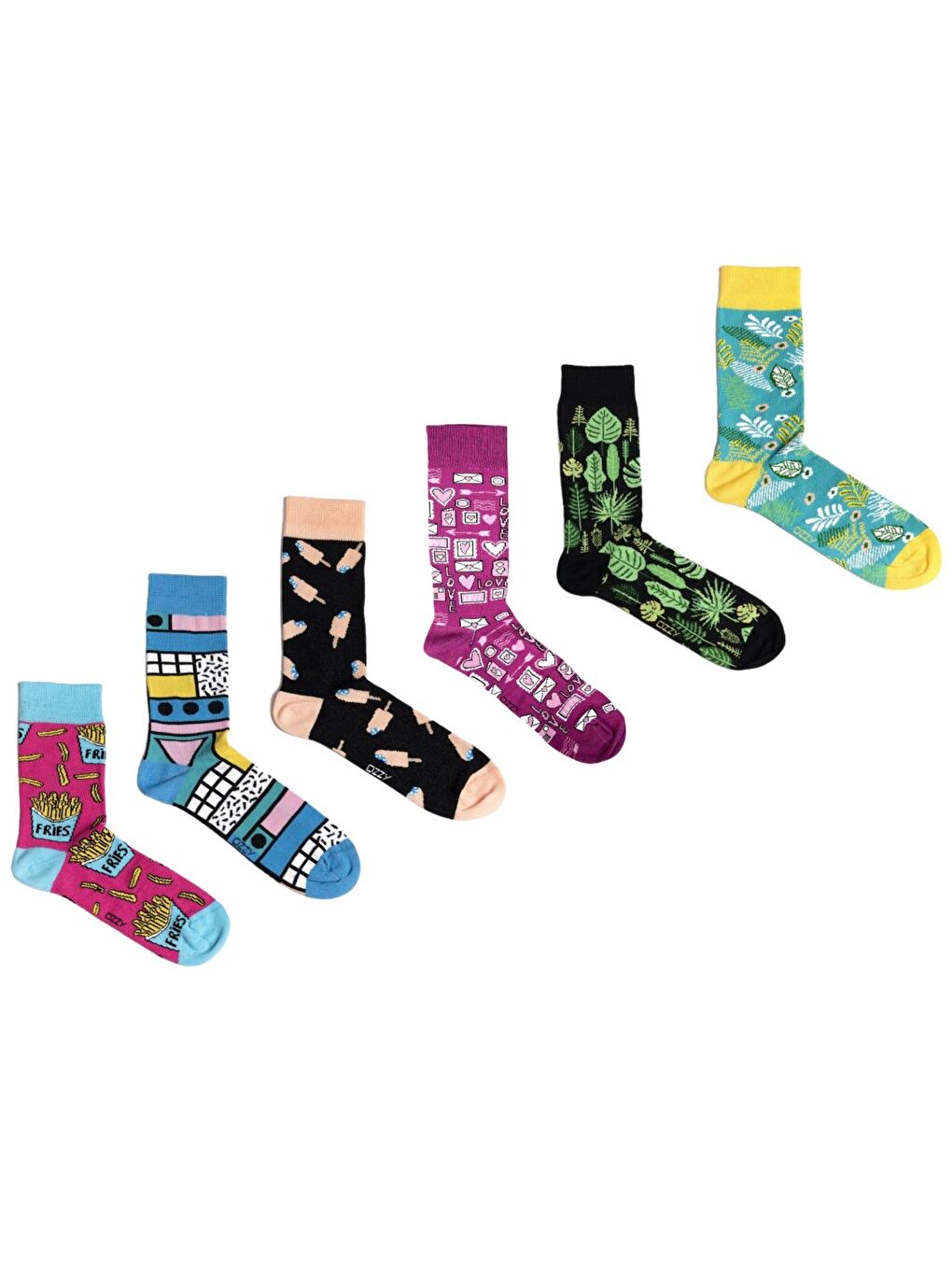 Karışık 6 Çift Organik Pamuklu Dikişsiz Kadın Çok Renkli Desenli Çorap