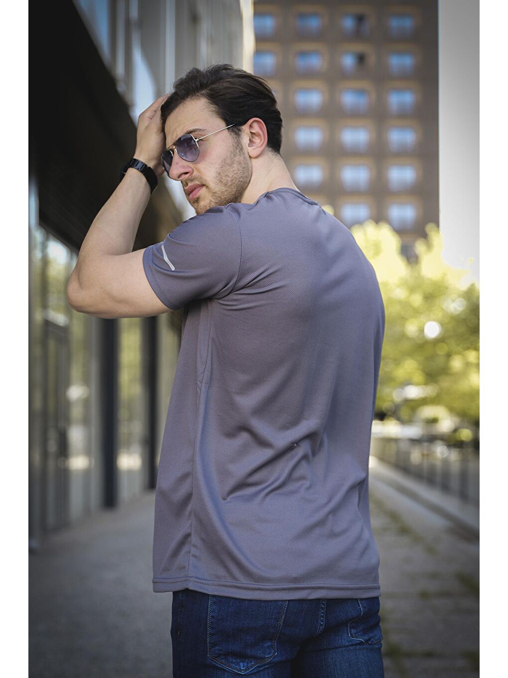 Oksit Gri Cappi Mikro Polyester Slim Fit Performans Antrenman Sporcu Erkek Tshirt - 3