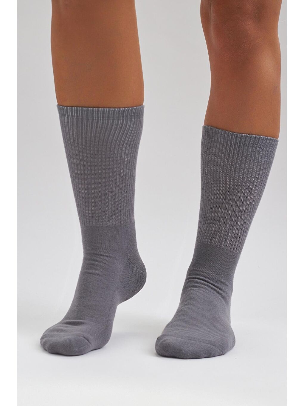Unisex Havlu Taban Uzun Konç Basic Soket Çorap Gri
