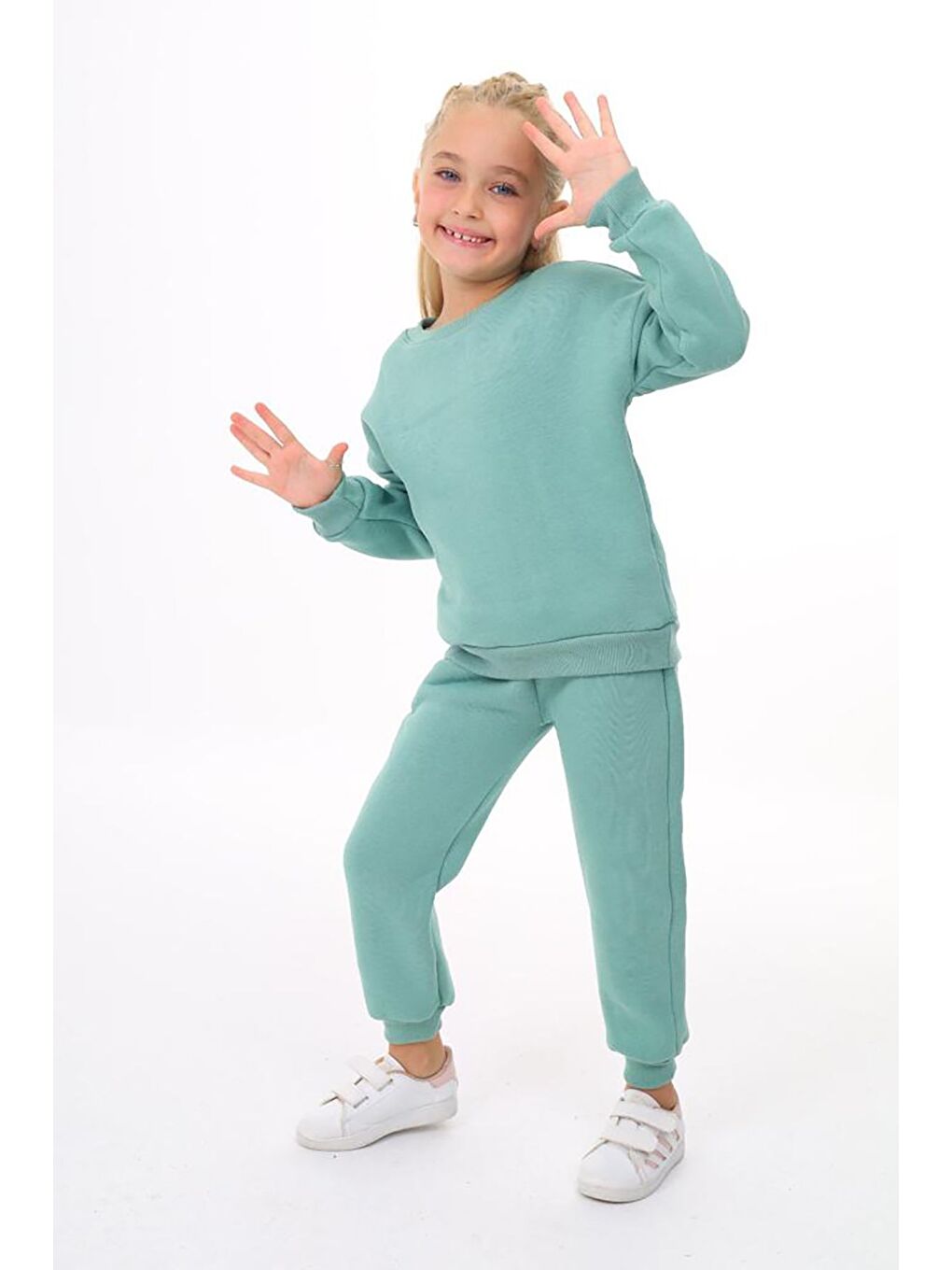 Yeşil Kız Çocuk Sweatshirt ve Pantolon Takımı – Mint Basic 5-14 Yaş 10797-1