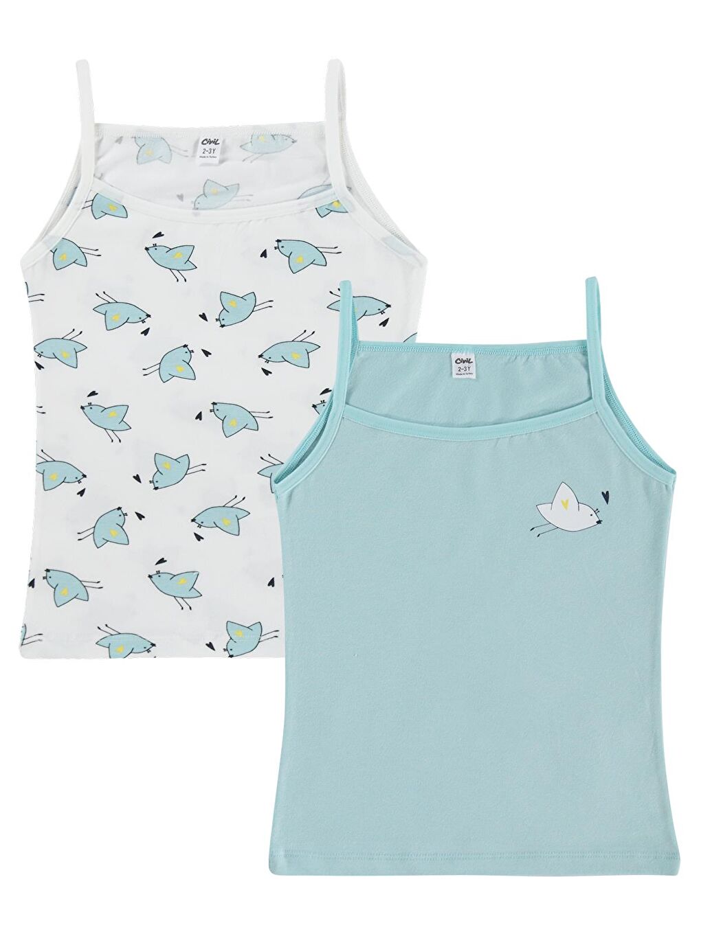 Beyaz Girls Cute Bird 2-12 Yaş Kız Çocuk 2'li Atlet - Standart